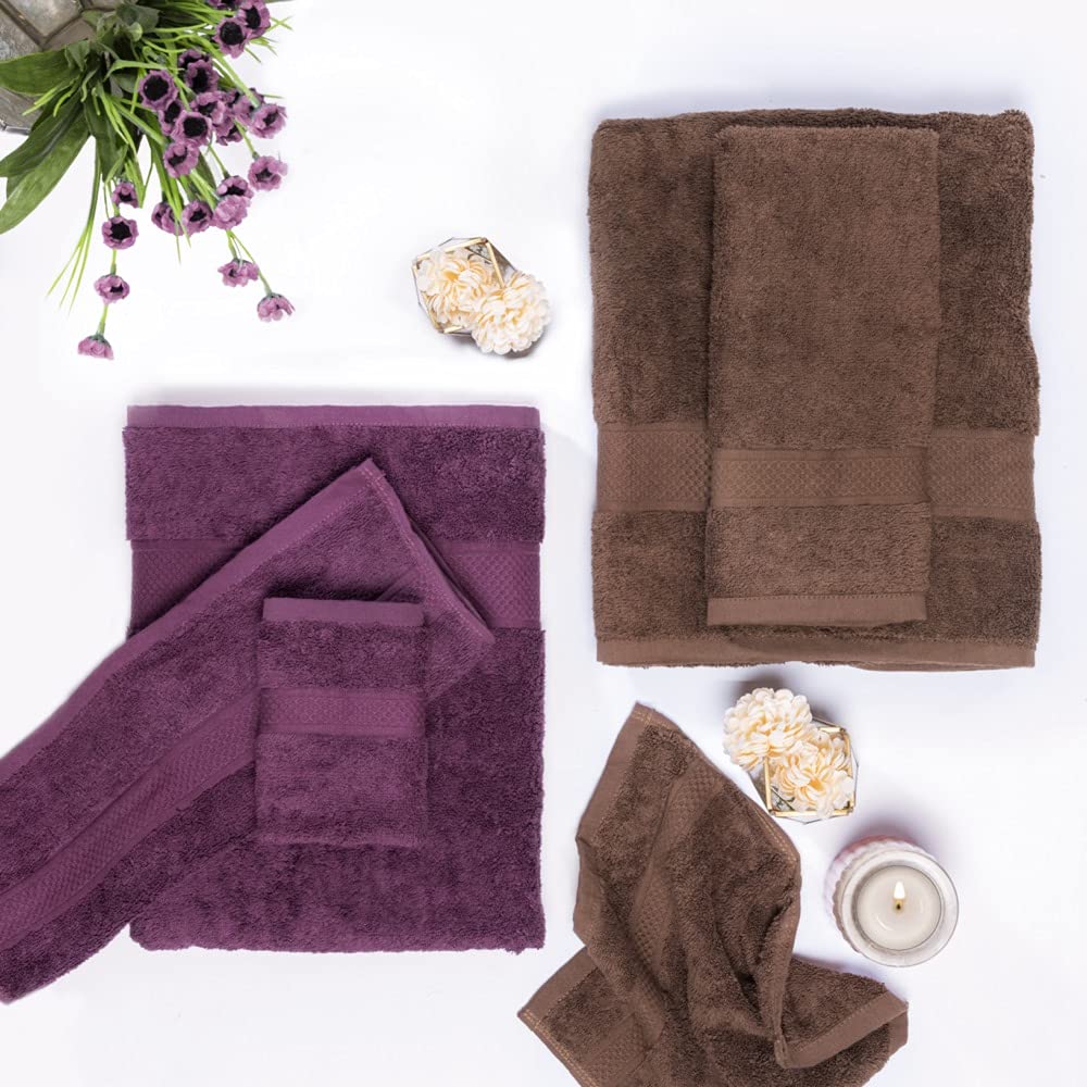 Premium 500 GSM Gym Towel Set for Men & Women - 6 Pack Soft 100% Cotton Terry Face & Hand Towels (Cafe Noir, Grape Wine) - Ideal for Workout, Yoga, Travel & Daily Use