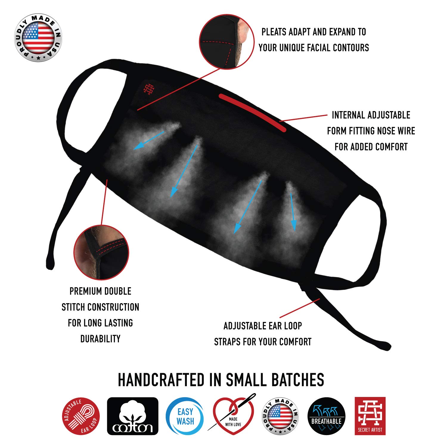 Adjustable Reusable Pink Cloth Face Mask for XLarge - 2XLarge Faces | Soft, Washable & Reversible | Made in USA | Perfect for Travel, Work & Daily Protection
