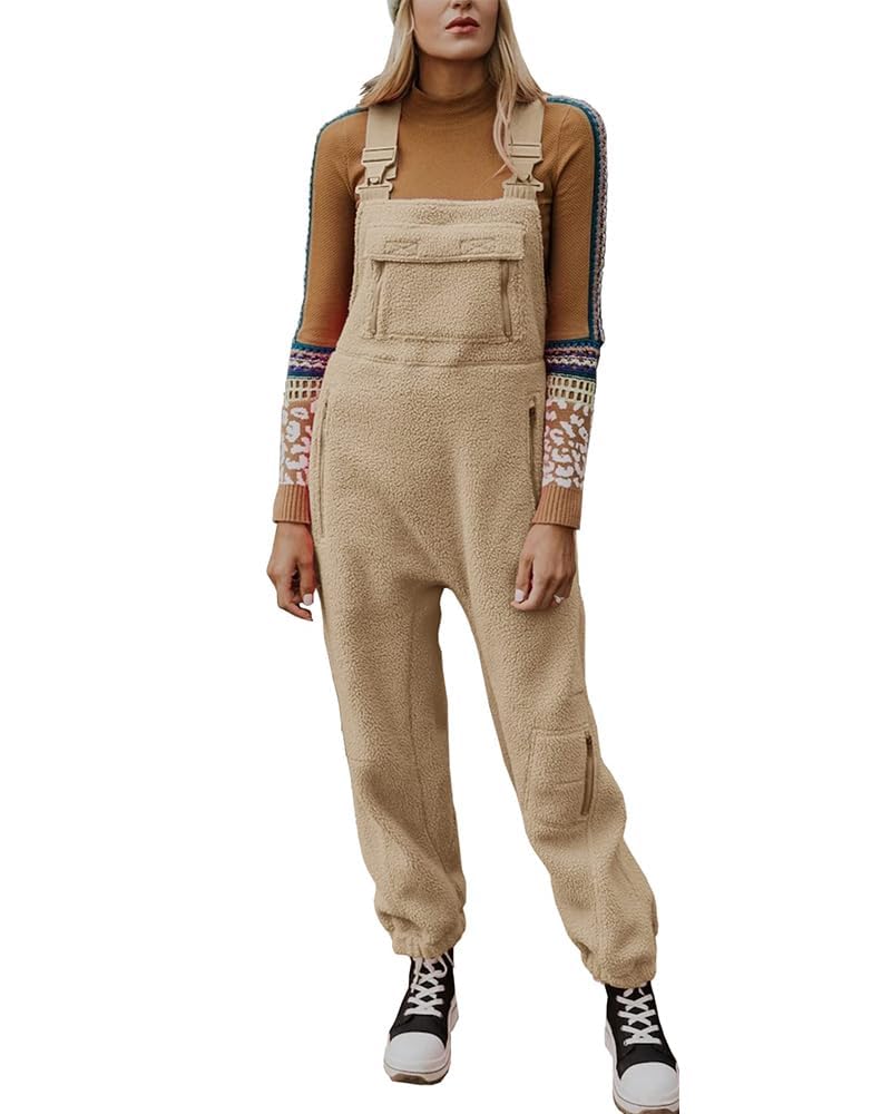Yoeasy Women's Fleece Overalls - Sleeveless Winter Jumpsuit with Adjustable Straps & Pockets | Warm Fuzzy Bib Overalls for Casual Wear, Outdoor Activities & Cold Weather Fashion