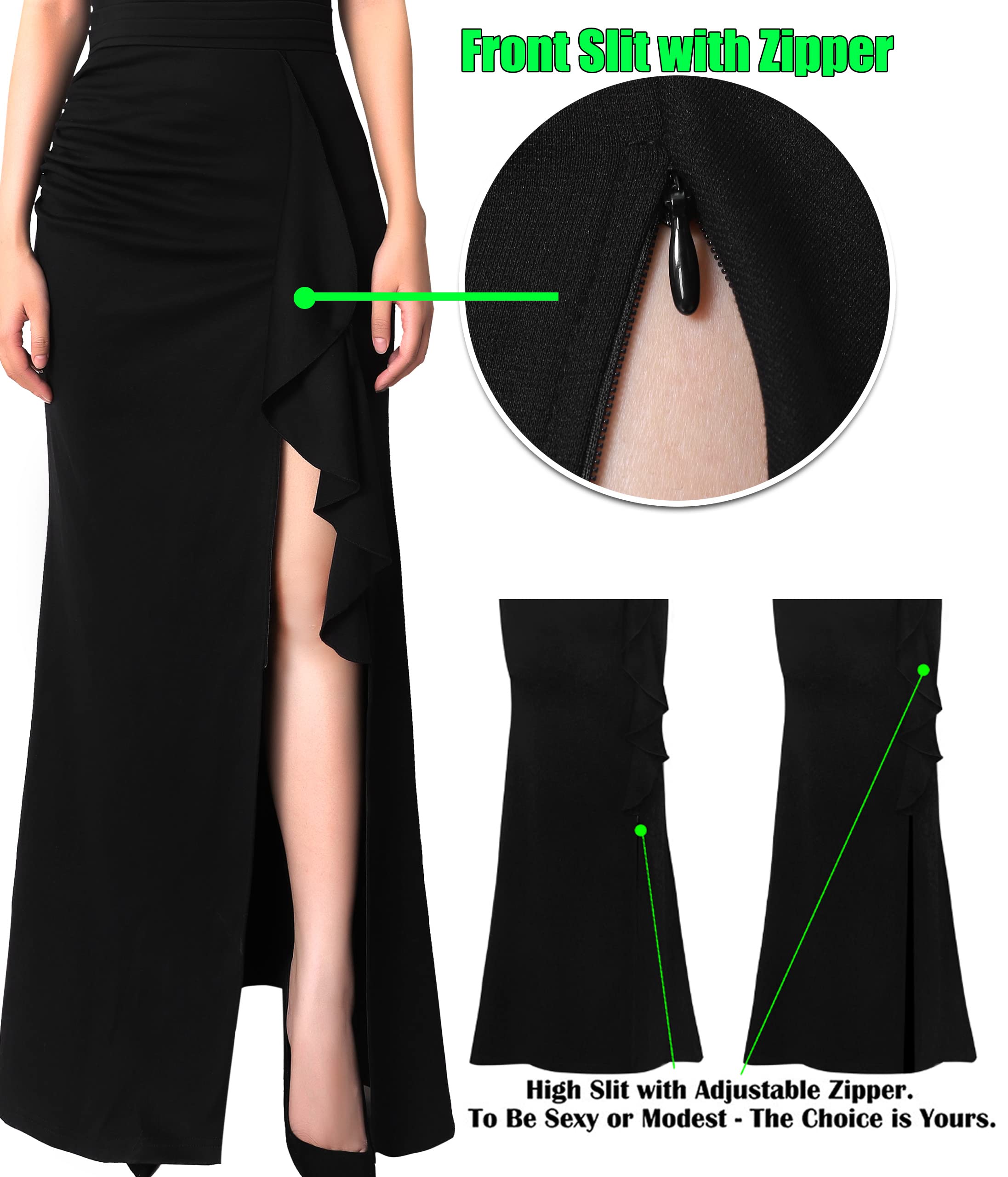 VFSHOW Women's Formal Ruched Ruffles Evening Prom Wedding Party Maxi Dress - Elegant Long Gown for Special Occasions, Dinners & Celebrations