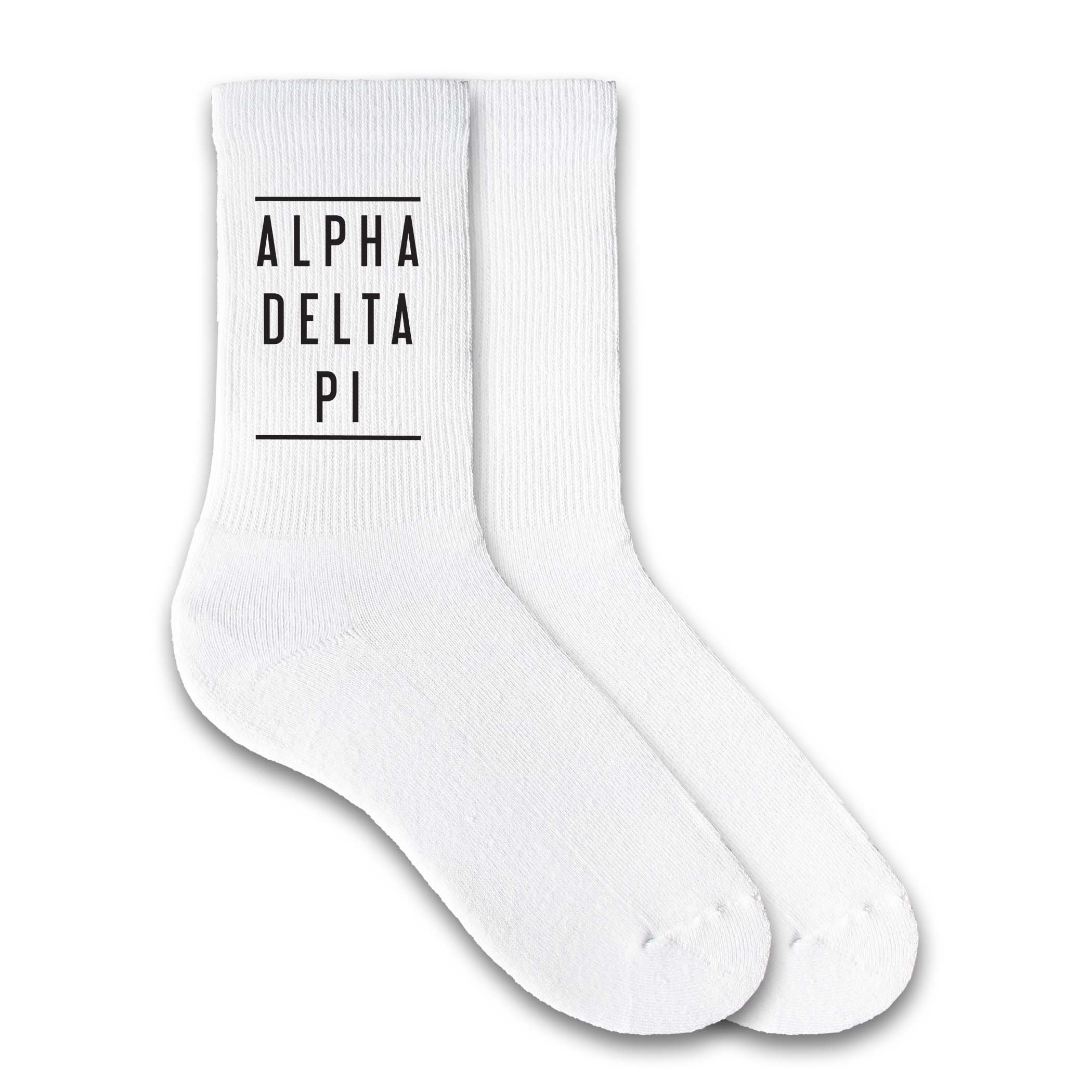 Sorority Socks for Women - Custom Printed Greek Letter Crew Socks (Black on White) - Perfect for Sorority Events, College Gifts & Sisterhood Apparel