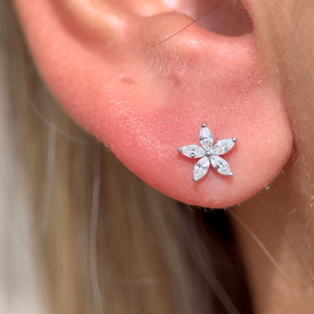 14K Yellow Gold Marquise Flower Flat Back Stud Earrings - Elegant Floral Dainty Jewelry for Women, Perfect for Weddings, Parties & Everyday Wear