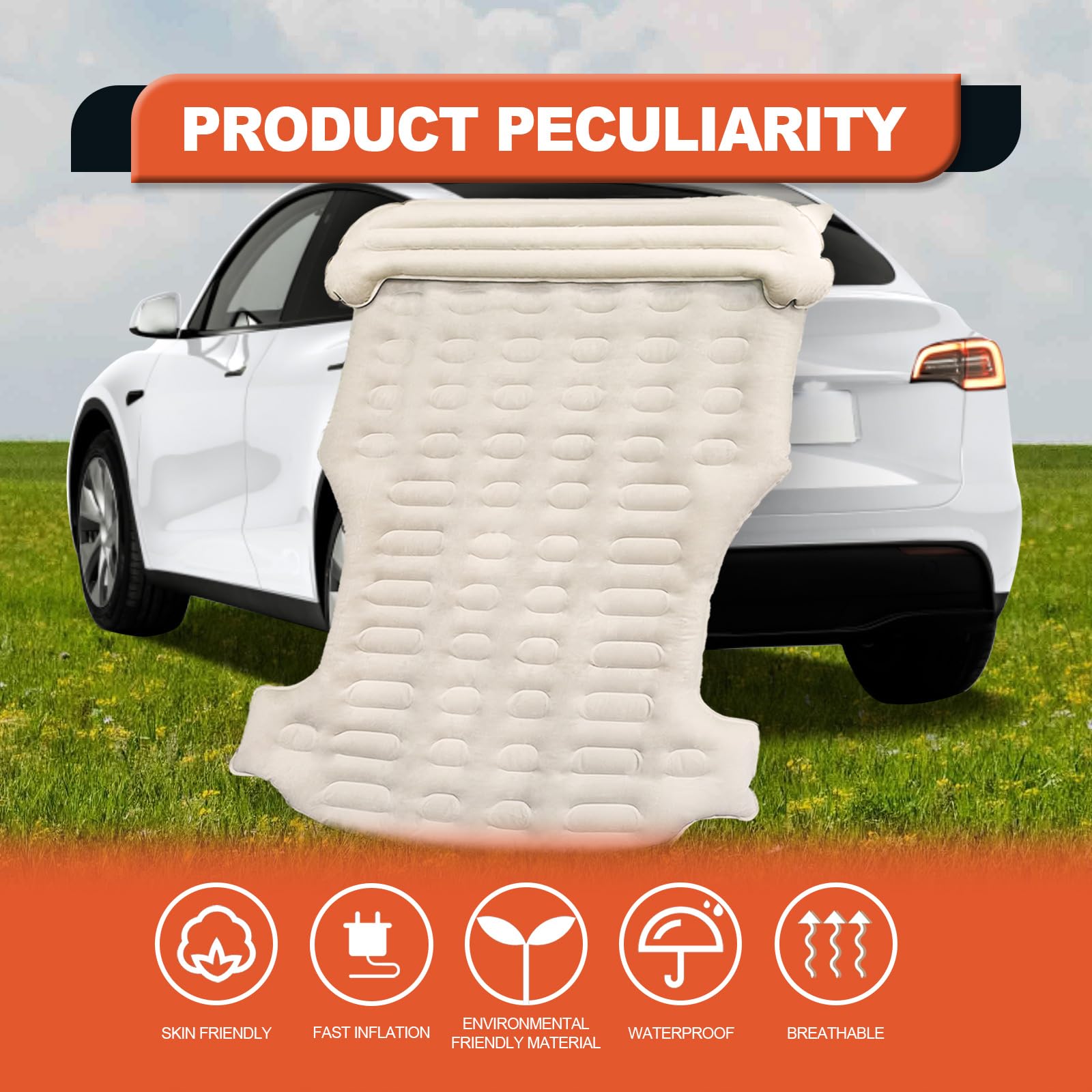 Tesla Model Y Air Mattress - Inflatable Car Camping Bed with Electric Pump & Headrest Pad | Fits Model Y 2020-2023 | Perfect for Road Trips, Camping & Overnight Stays