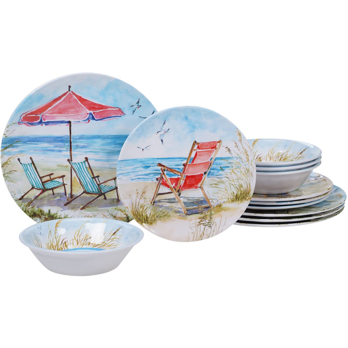 BLACK FOREST DECOR 12-Piece Beach Dinnerware Set - Outdoor Picnic, Pool Party & Coastal Dining Essentials for Summer Entertaining