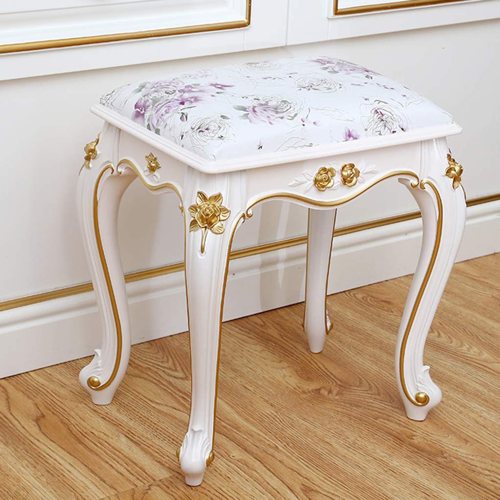 YZJJ Vanity Makeup Stool with Padded Seat - Baroque Style Dressing Bench & Lounge Chair for Bedroom & Bathroom - Easy Assembly - Perfect for Makeup, Dressing Table, Piano Bench or Decorative Accent
