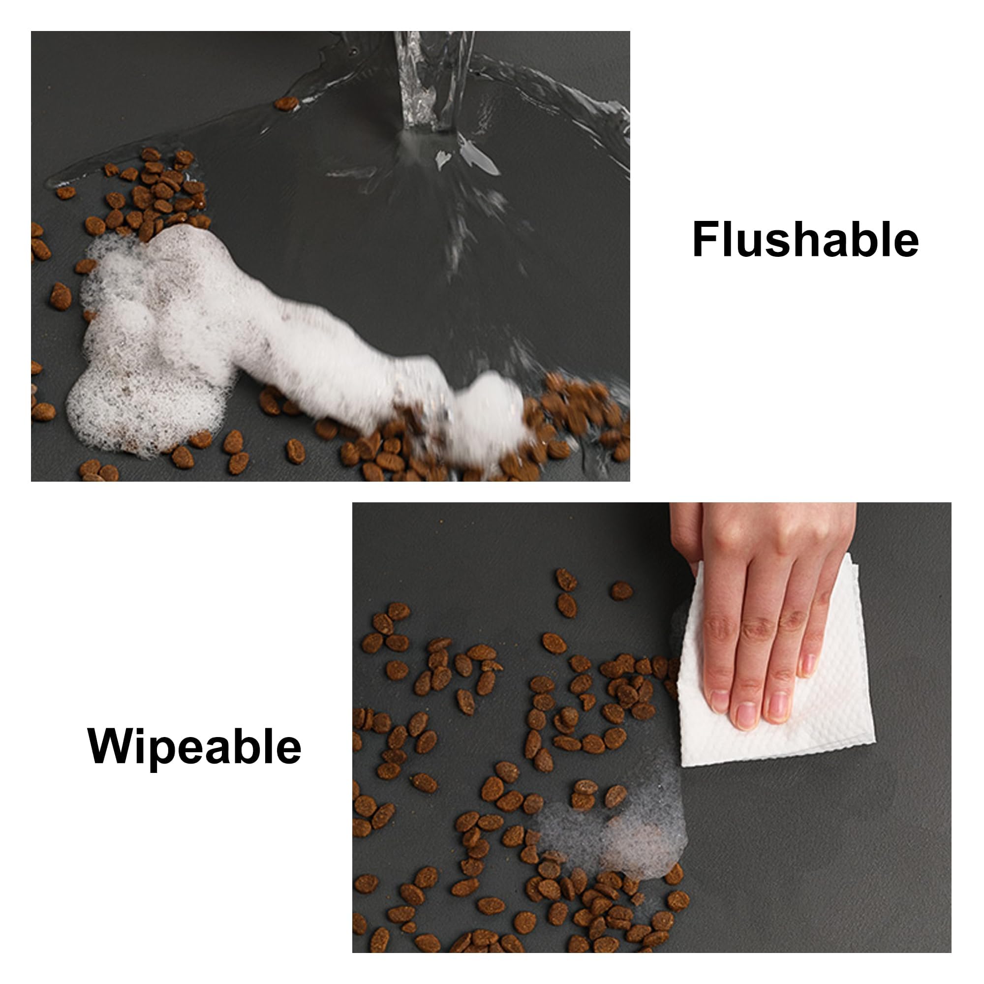 Non-Slip Super Absorbent Cat Food Mat - 18.1 x 11.8 Inch Pet Feeding Mat for Cats & Dogs with Waterproof Design & Cute Cat Head Logo - Perfect for Messy Eaters, Food Bowls & Water Dishes (Dark Grey)