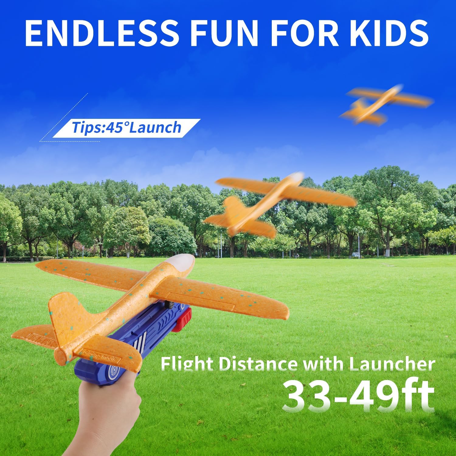 3 Pack LED Foam Glider Catapult Plane Toys - 2 Flight Modes Airplane Launcher for Kids Ages 3-12 | Outdoor Flying Toys for Boys & Girls | Birthday Gifts, Backyard Games, Park Activities (3 Colors)