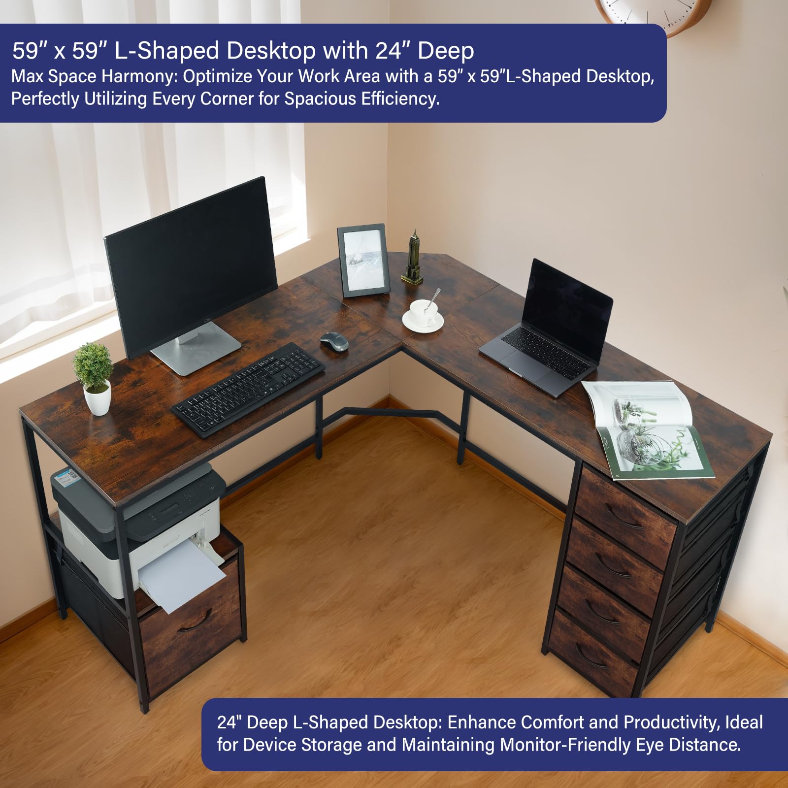 TOPSKY L-Shaped Corner Desk with 18.9