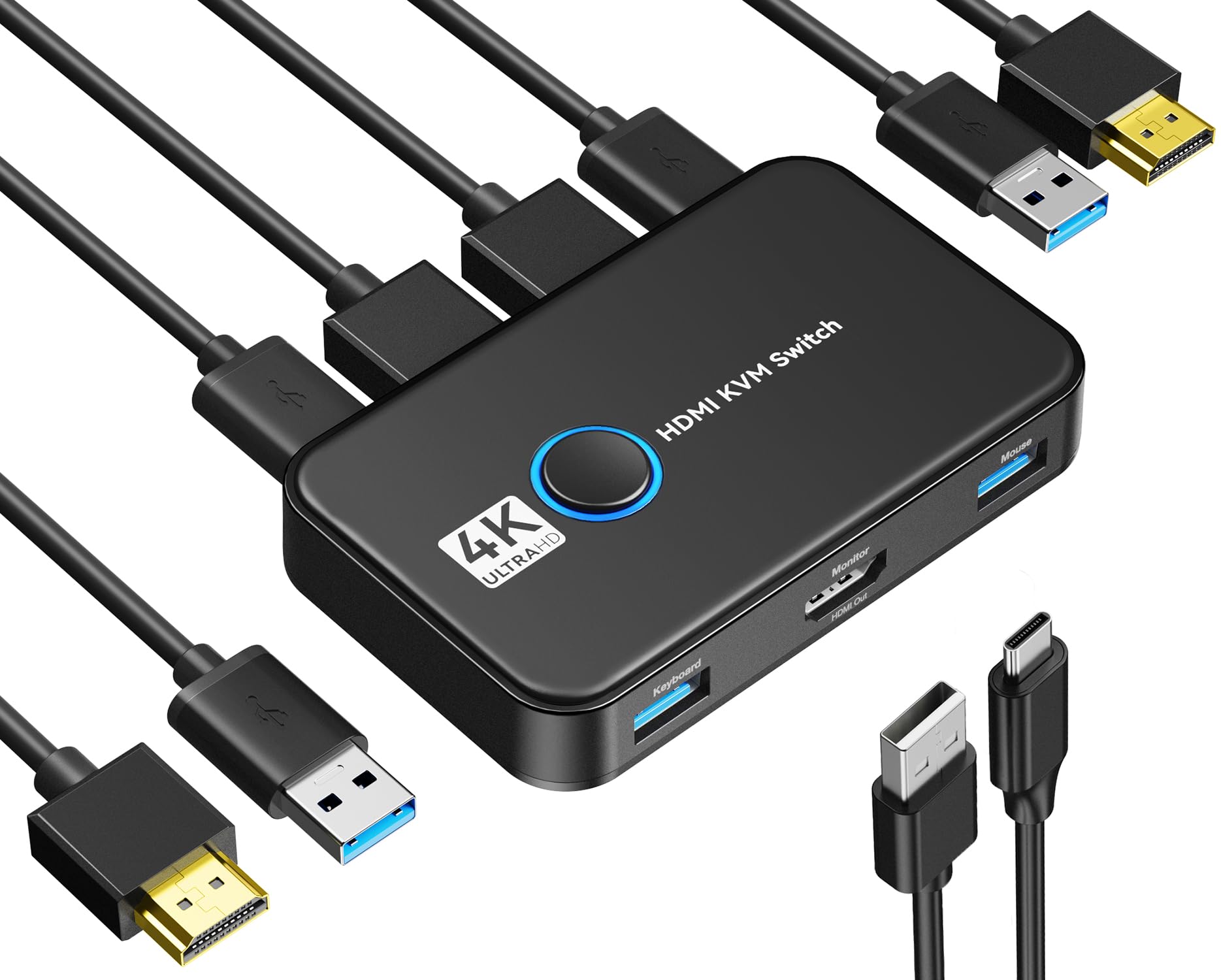 Giimake 2-Port HDMI USB KVM Switch - Share 1 HD Monitor, Keyboard & Mouse Between 2 Computers - 4K@60Hz Support - Includes 2 HDMI Cables, 2 USB Cables & USB Charge Cable - Perfect for Home Office, Gaming & Multi-PC Workstations