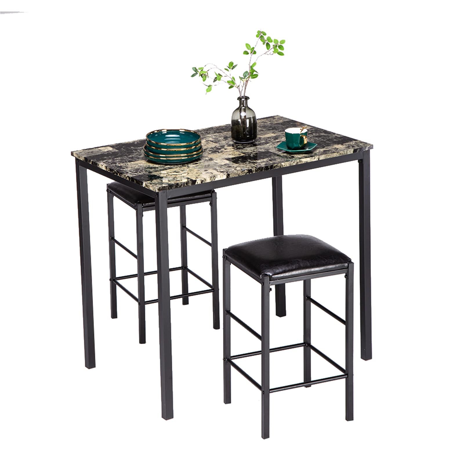 HomVent 3-Piece Round Kitchen Dining Table Set for 2 - Space-Saving Breakfast Nook with 2 Chairs, Wine Rack & Fruit Stand - Perfect for Small Apartments, Studios & Cozy Kitchen Corners (Black)