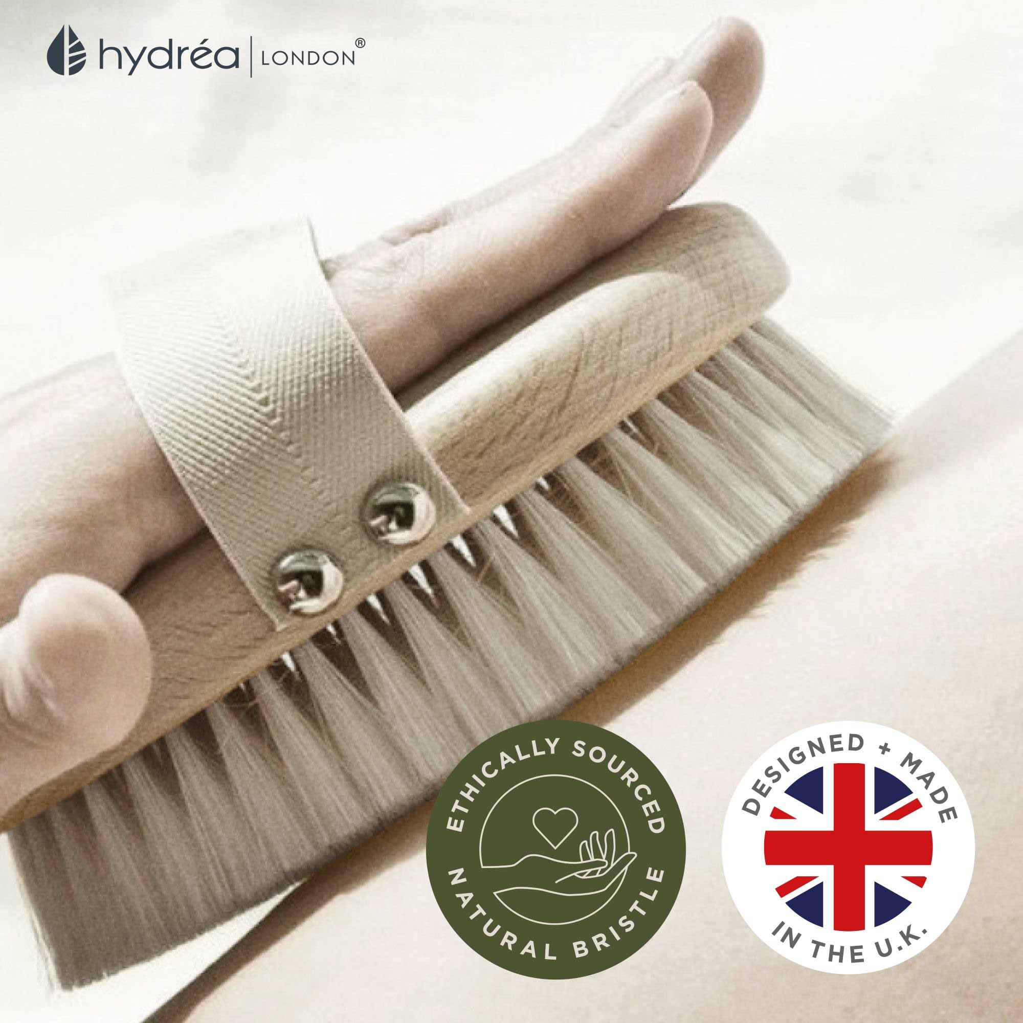 Hydrea Professional Body Brush with Natural Bristles - Medium Strength Exfoliating Brush for Dry Brushing, Cellulite & Lymphatic Drainage - Perfect for Spa, Shower & Home Skincare Routine