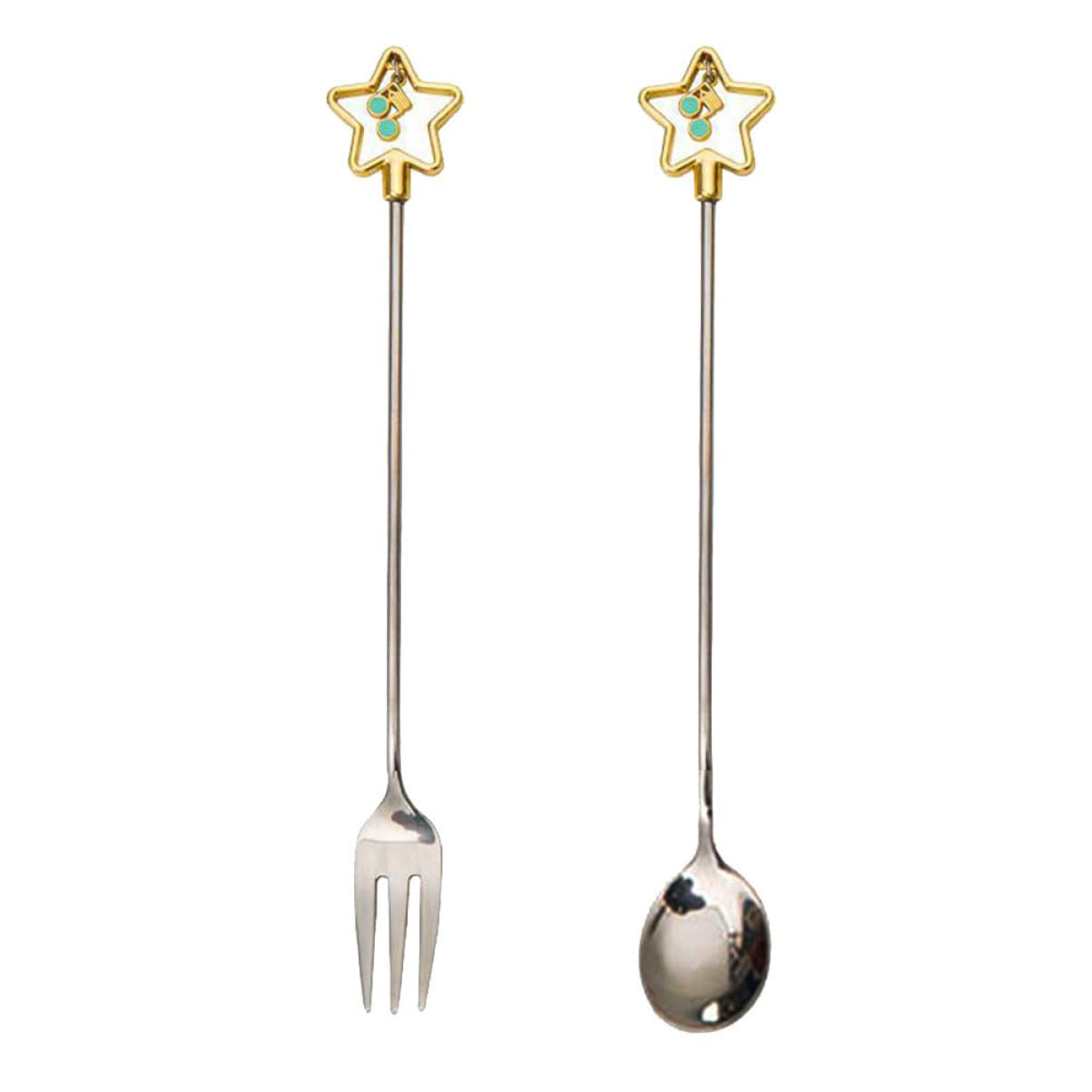 ABOOFAN 2-Piece Stainless Steel Ice Cream Spoon and Fruit Fork Set - Durable Espresso Flatware for Desserts, Fruits & Coffee - Perfect for Parties, Picnics & Home Use
