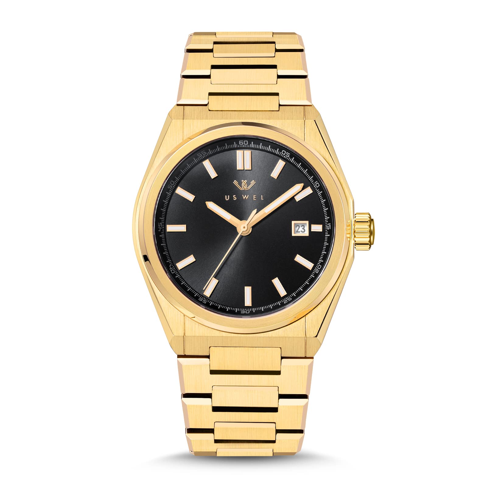 USWEL Men's Classic Fashion Quartz Watch - Stainless Steel Business Dress Watch with Auto Date, Waterproof & Luminous Dial | Perfect for Office, Formal Events & Everyday Wear
