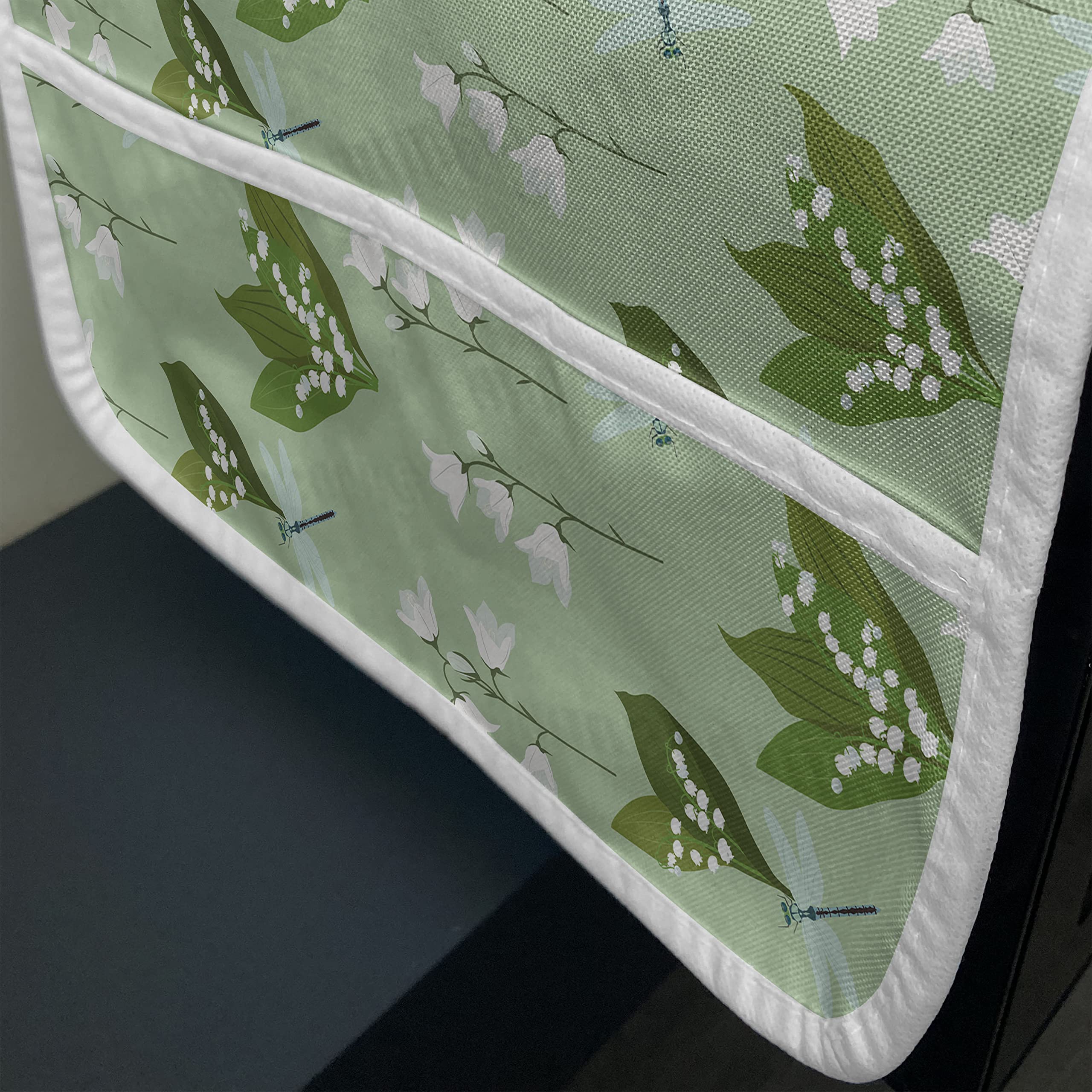 Ambesonne Floral Microwave Cover - Dragonflies & Campanula Flowers Design, Waterproof Kitchen Organizer with Pockets, 36