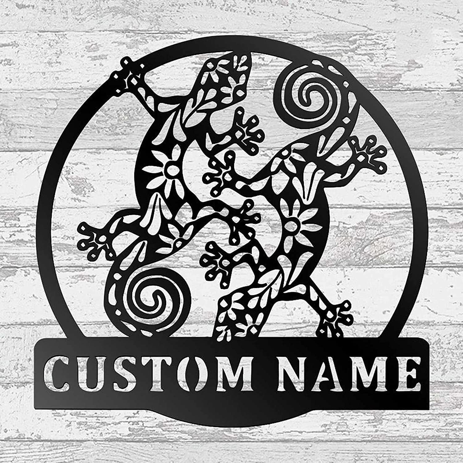 Custom Metal Gecko Lizard Wall Art Sculpture - Personalized Black Reptile Decor for Living Room & Outdoor - Large Wild Animal Name Sign for Home & Garden Decor | Perfect for Nature-Themed Spaces & Unique Gift Ideas