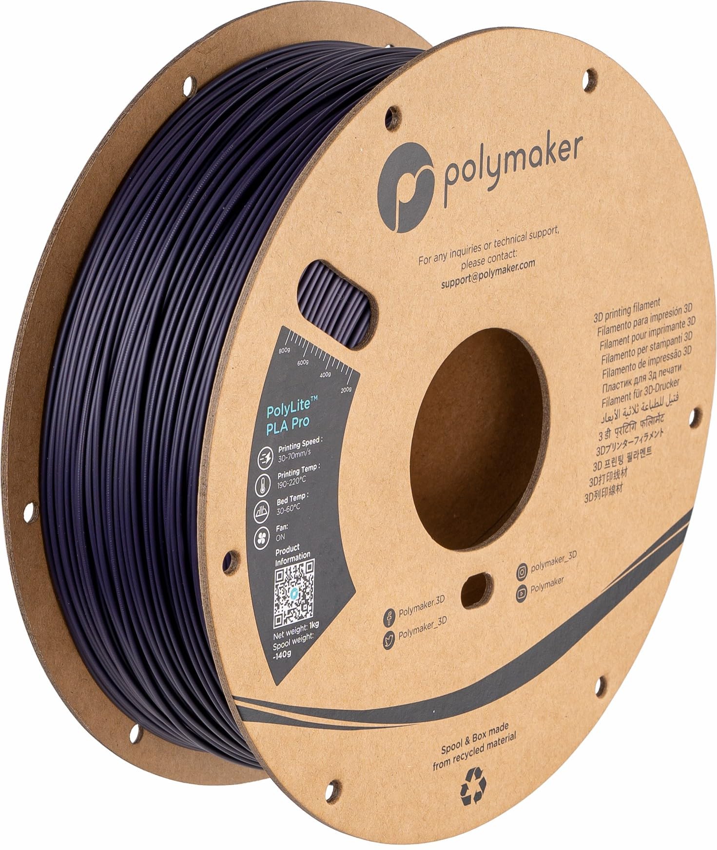 Polymaker PLA PRO Filament 1.75mm Dark Purple - High Strength 3D Printer Filament 1kg Spool | Premium PolyLite PLA PRO for Tough & Rigid 3D Printing | Ideal for Functional Prototypes, DIY Projects & Cosplay Accessories