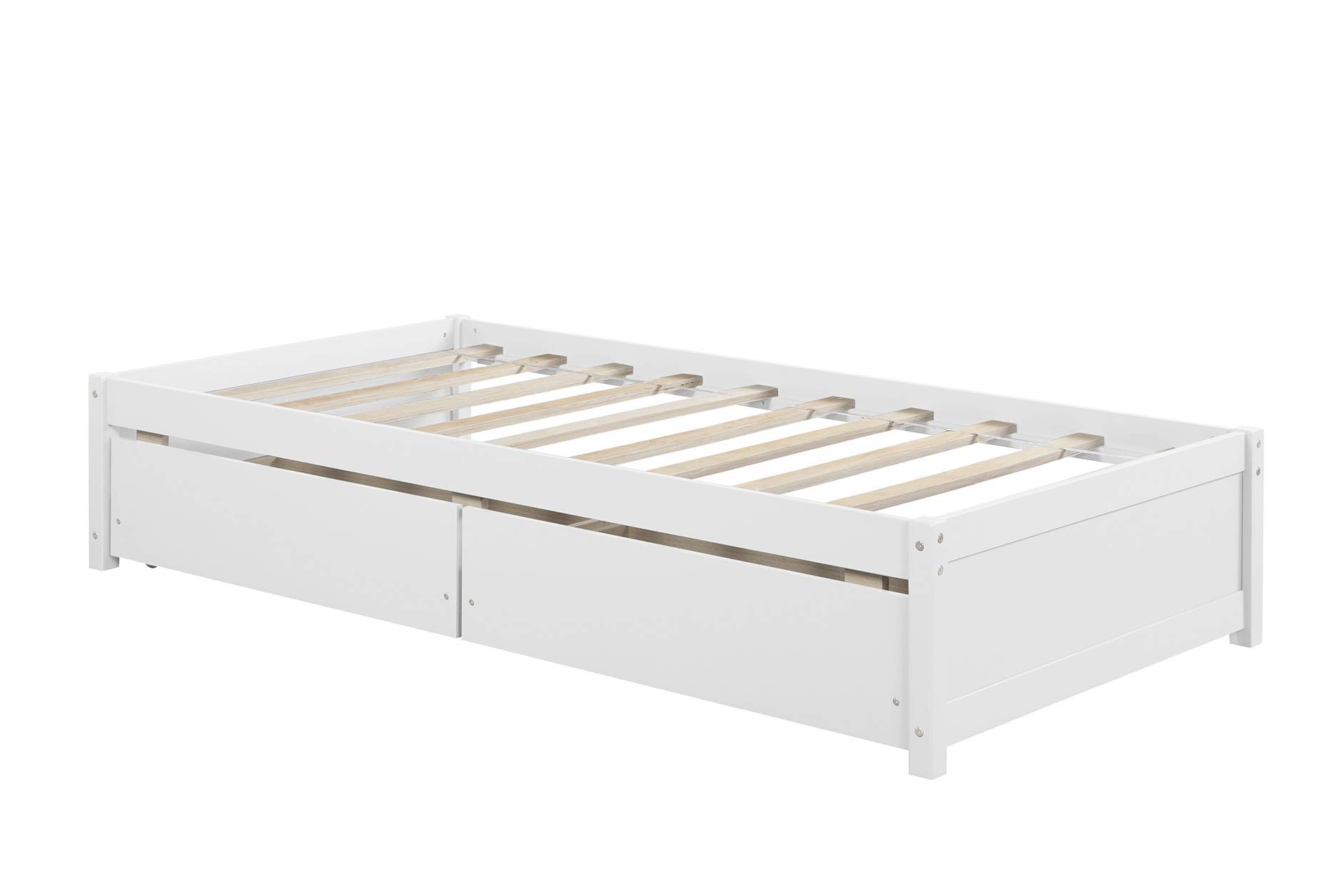 JULYFOX Twin Daybed Frame with 2 Storage Drawers - Sturdy Pine Wood Construction, No Headboard or Box Spring Needed - Low Profile Space-Saving Design for Kids, Teens & Adults - White | Perfect for Small Bedrooms, Guest Rooms & Dorm Rooms