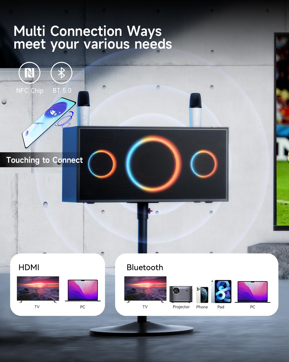 Professional Karaoke Machine for Adults with 2 UHF Wireless Bluetooth Microphones - Echo, Treble & Bass Control - Compatible with Apple TV & Samsung TV - Perfect for Home Parties, Family Gatherings & Entertainment