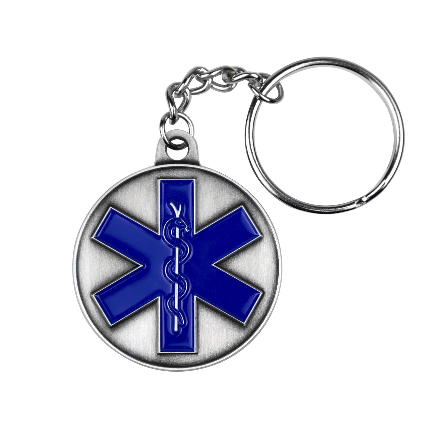 Star of Life EMT Keychain - Paramedic Gift in Antique Pewter for EMS Professionals