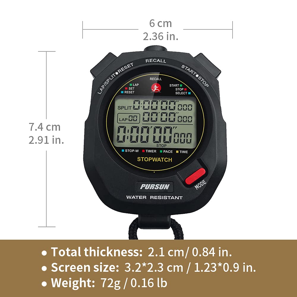Professional Digital Sports Stopwatch Timer with 100 Lap Memory, Countdown Function & 0.001s Precision - Water Resistant for Track & Field, Swimming, Coaching & Fitness Training