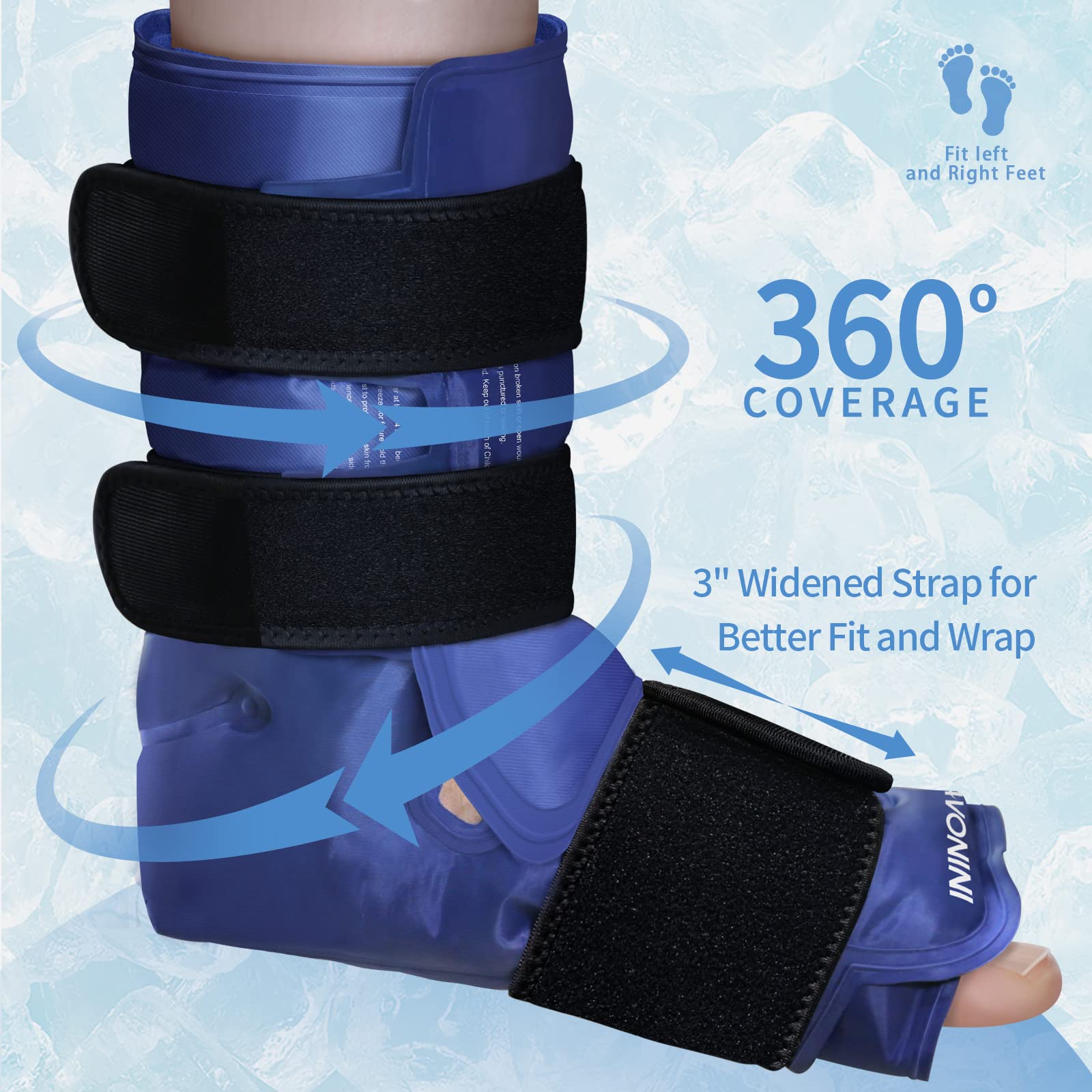 XXL Reusable Gel Ice Pack Wrap for Ankle & Foot Injuries - Plantar Fasciitis, Achilles Tendonitis, Sprained Ankles Relief - Full Coverage Cold Therapy Wrap for Pain, Swelling & Recovery (Blue) - Perfect for Post-Workout, Sports Injuries & Post-Surgery Recovery