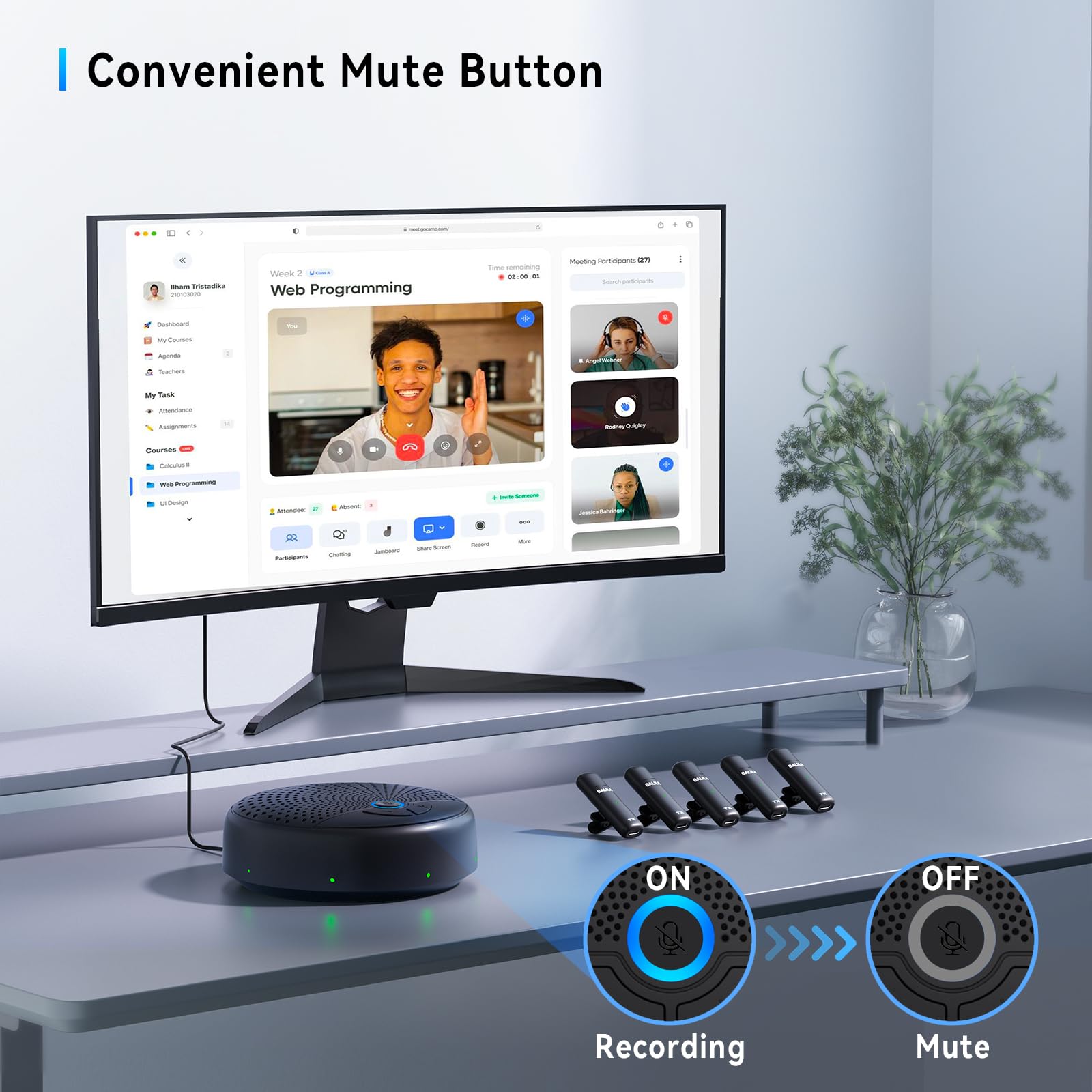 Professional USB Conference Speakerphone with 6 Wireless Microphones - 360° Voice Pickup & AI Noise Cancellation for Zoom/Teams/Skype - Ideal for Business Meetings, Webinars & Remote Collaboration