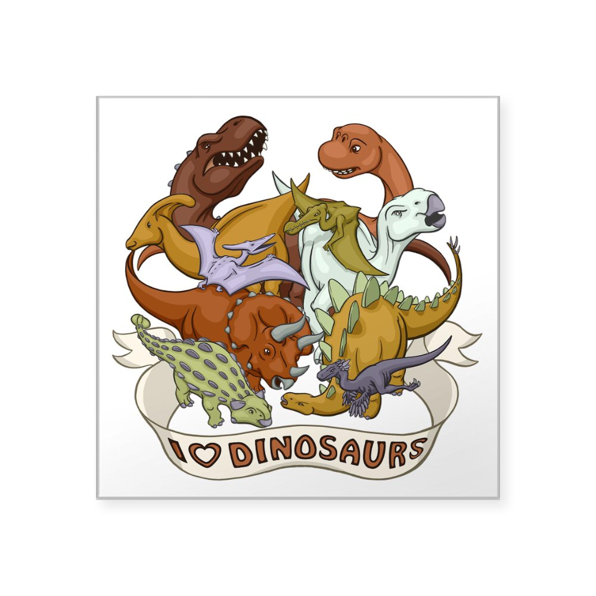 I Heart Dinosaurs 3x3 Inch Square Bumper Sticker - Waterproof Vinyl Car Decal for Windows, Laptops & Notebooks - Fun Dinosaur Lover Gift for Kids & Adults