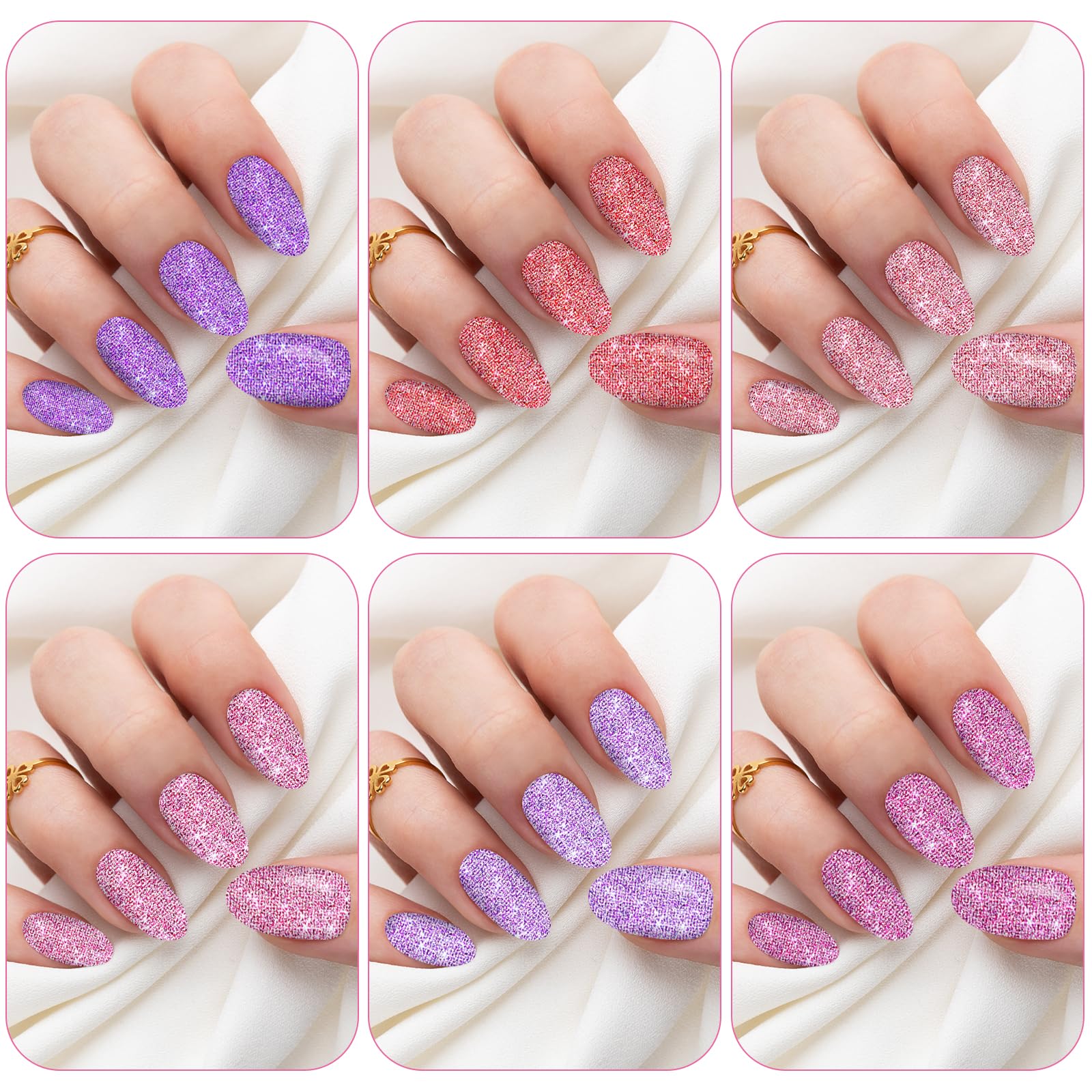 12 Sheets Glitter Nail Wraps - Self-Adhesive Nail Polish Strips & Decals for Women & Girls | Shiny Full Wrap Manicure Kit with Nail Art Designs | Perfect for Parties, Weddings, and Daily Nail Care