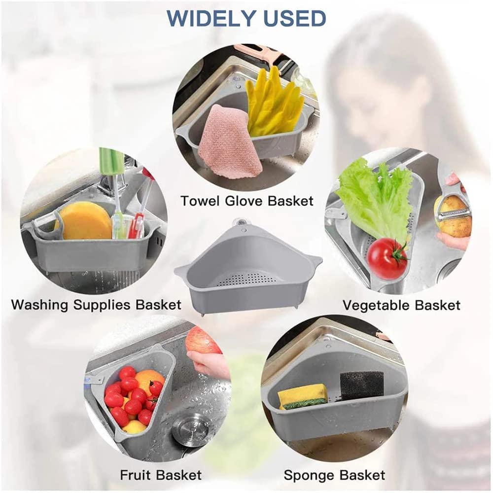 SHOPECOM Kitchen Sink Corner Strainer Basket - Removable Drainer & Storage Rack with Suction Cups | Perfect for Organizing Sponges, Soap, and Cleaning Tools in Small Kitchen Spaces