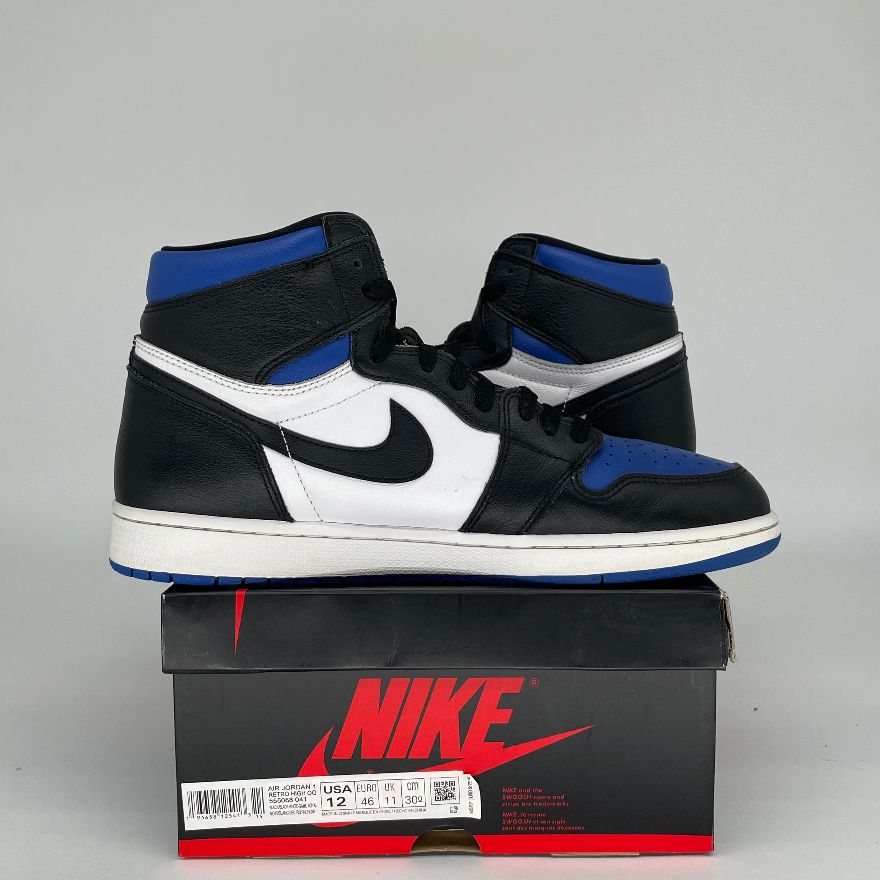 AIR JORDAN 1 ROYAL TOE Men's Basketball Shoes Size 12 - 555088-041 Blue Black White | High-Top Sneakers for Streetwear, Sports & Casual Wear