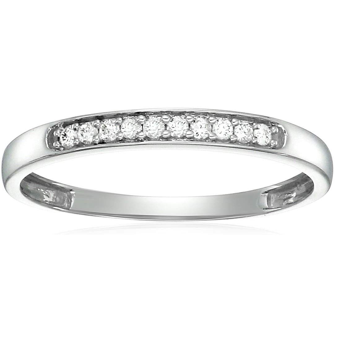 1/10 CTTW Diamond Wedding Band for Women - 10K White Gold Engagement Ring with 10 Prong Set Stones (Size 4.5-10) | Perfect for Anniversary Gifts, Bridal Jewelry & Everyday Elegance