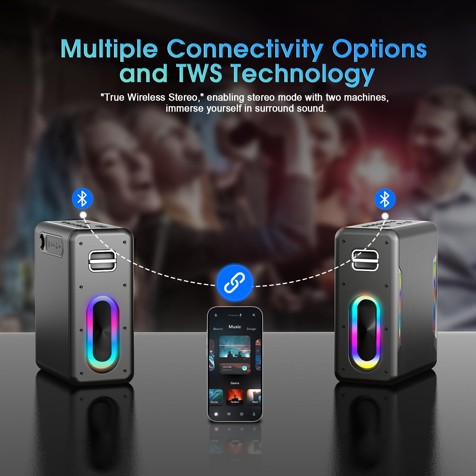 Portable Karaoke Machine with 2 Wireless Microphones - Bluetooth Speaker for Adults & Kids, PA System with LED Lights, Voice Modes, BT/TWS/AUX/USB/TF Support - Perfect for Home Parties, Birthday Celebrations & Outdoor Gatherings (Black)