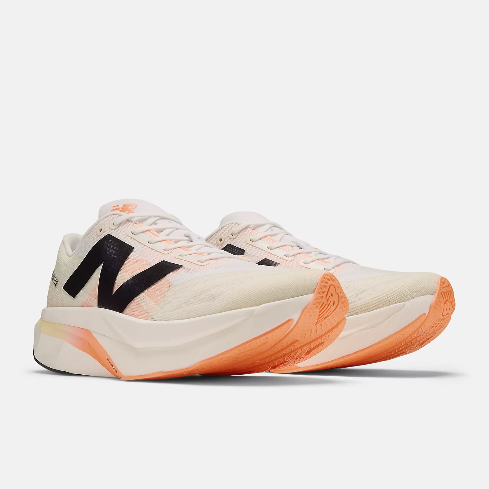 New Balance Men's FuelCell SuperComp Elite v4 Running Shoes - White/Angora/Hot Mango | Lightweight Racing Sneakers for Marathon & Long Distance Running