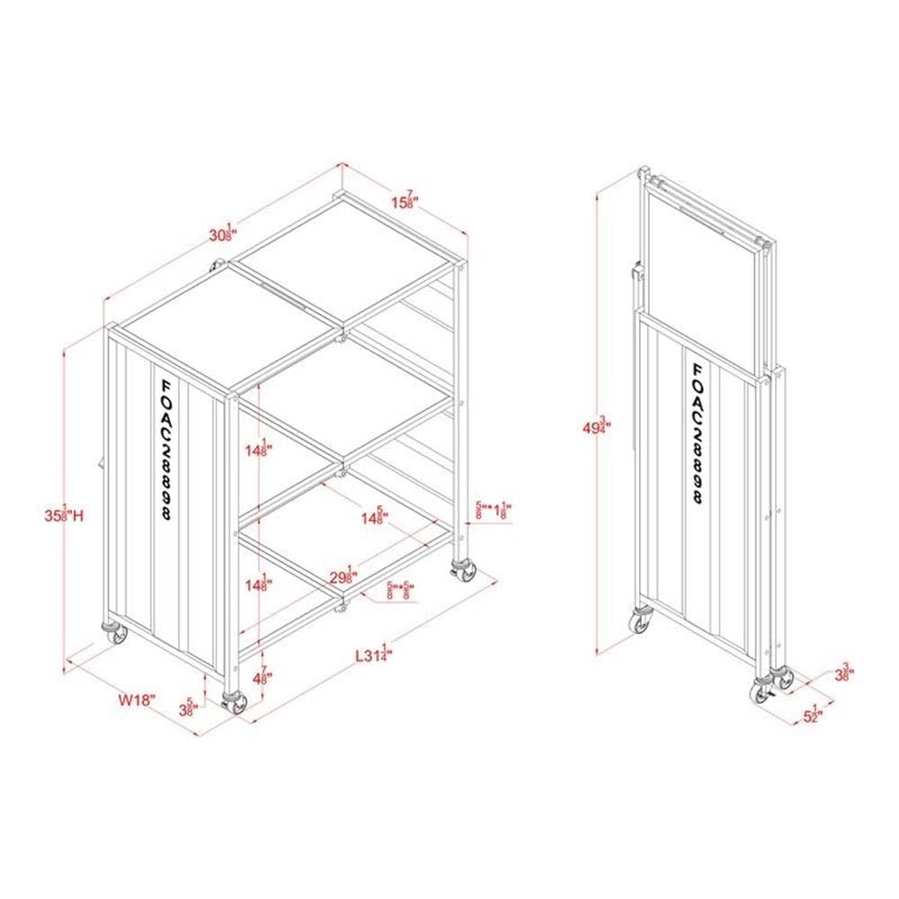 Furniture of America Lionna White Metal Folding Bookcase with Wheels - Portable Storage Solution for Home Office, Dorm Room & Small Spaces
