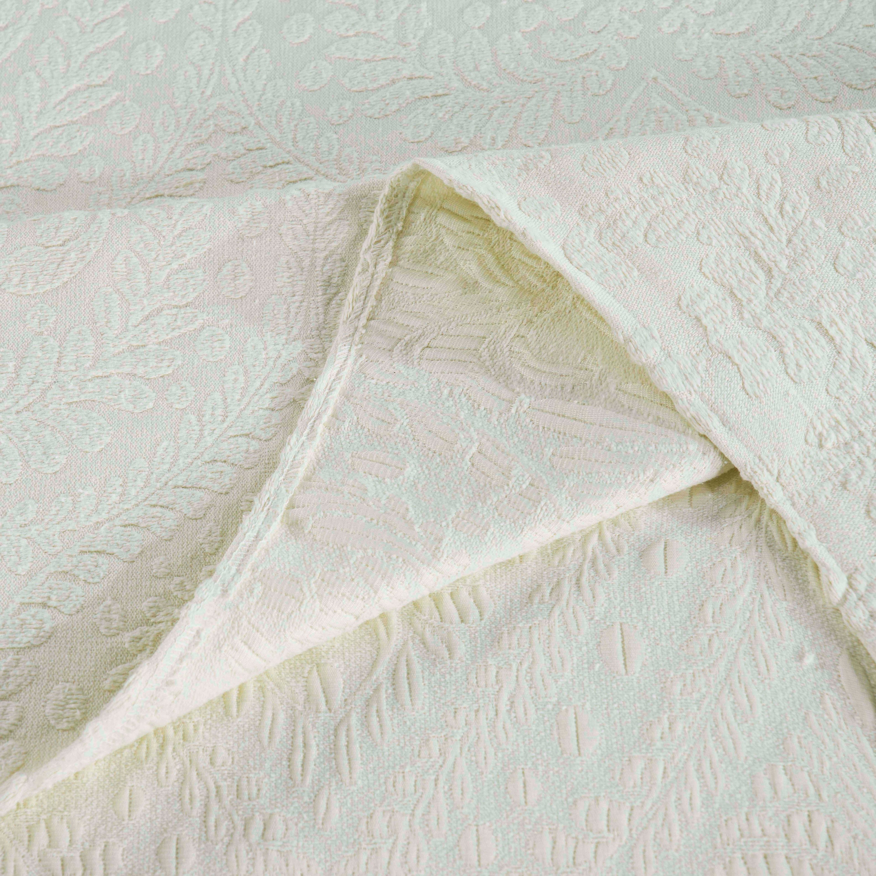 Premium Aspen Cotton Blend Jacquard Woven Floral Bedspread Set with Scalloped Edges - Queen Size Luxury Bedding for Master Bedroom & Guest Room Decor