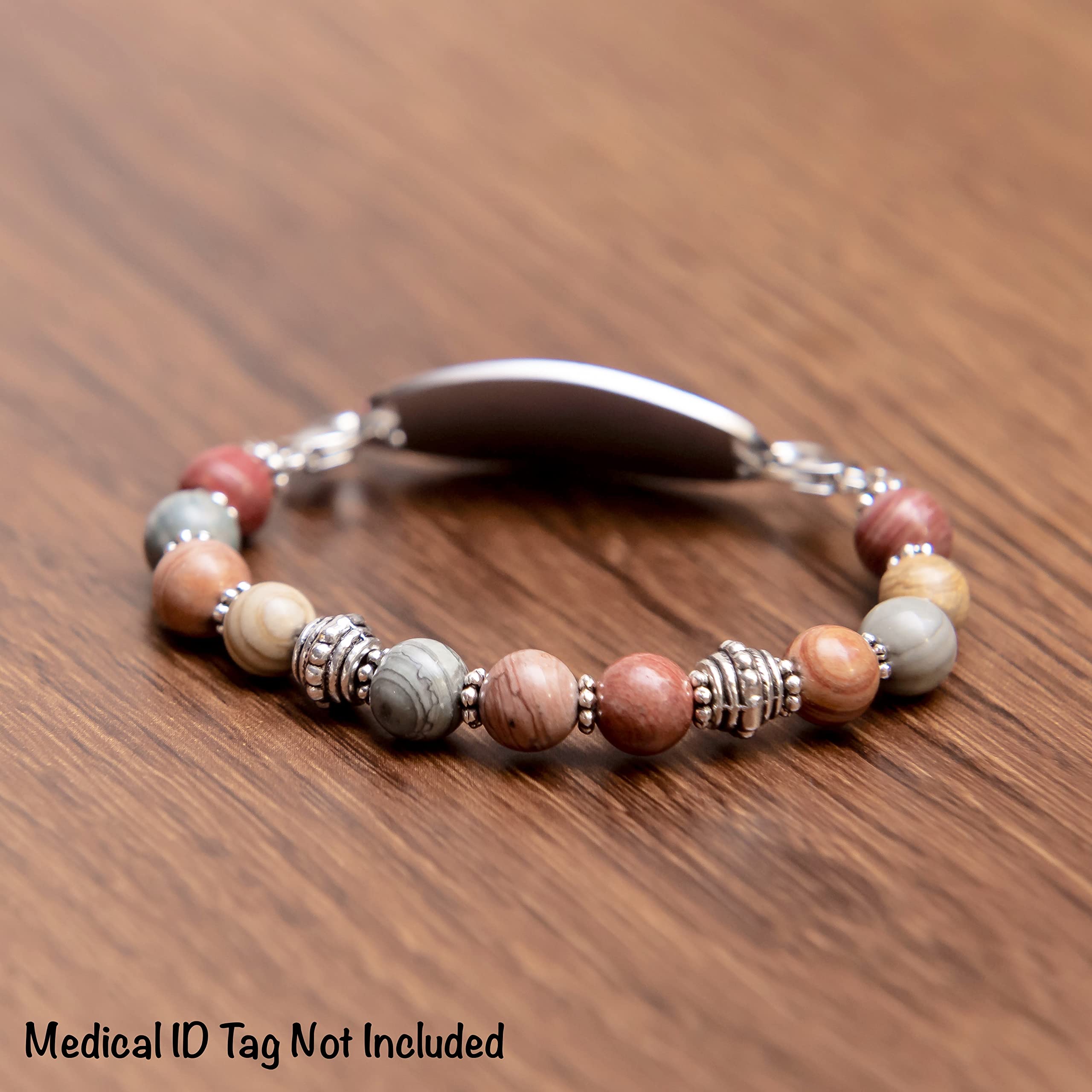 Stretchable Medical Alert Bracelet with Interchangeable Bands - 3pc Set (Chakra Design, Custom Sizing) - Perfect for Daily Wear, Travel & Emergency Situations - Excludes Medical ID Tag