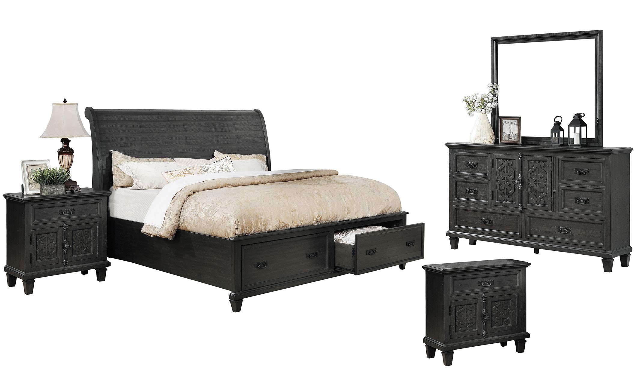 5-Piece Queen Bedroom Set with Dresser, Mirror & 2 Nightstands - Rustic Farmhouse Style for Cozy Bedroom Decor | Perfect for Master Bedroom, Guest Room & Vacation Homes