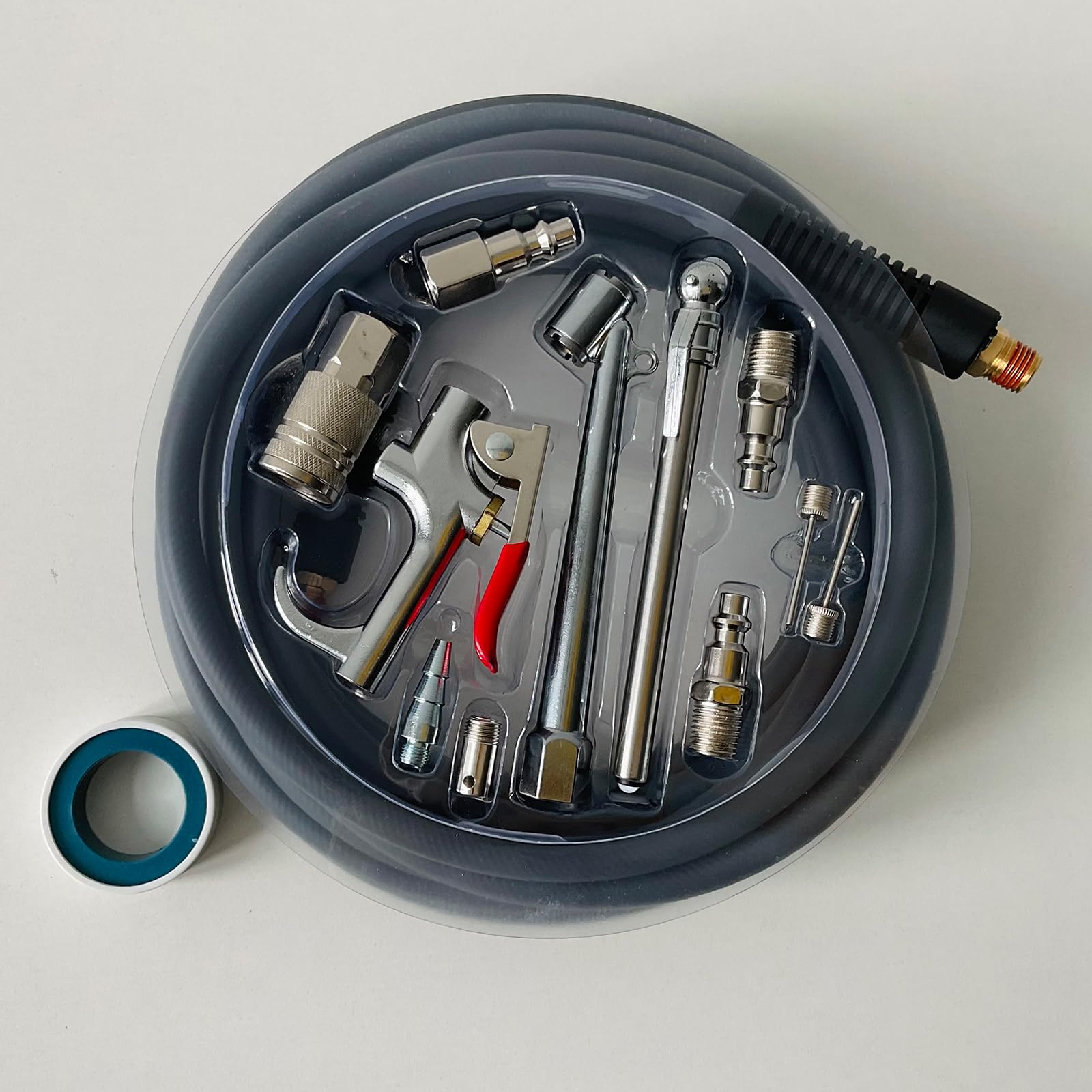 1/4 in x 30 ft Hybrid Air Compressor Hose Kit with 1/4 in NPT Male Threads - 13 Piece Air Tool Accessories Set Including Bend Restrictors, 300 PSI (Grey) - Perfect for Automotive Repair, Pneumatic Tools & Workshop Applications