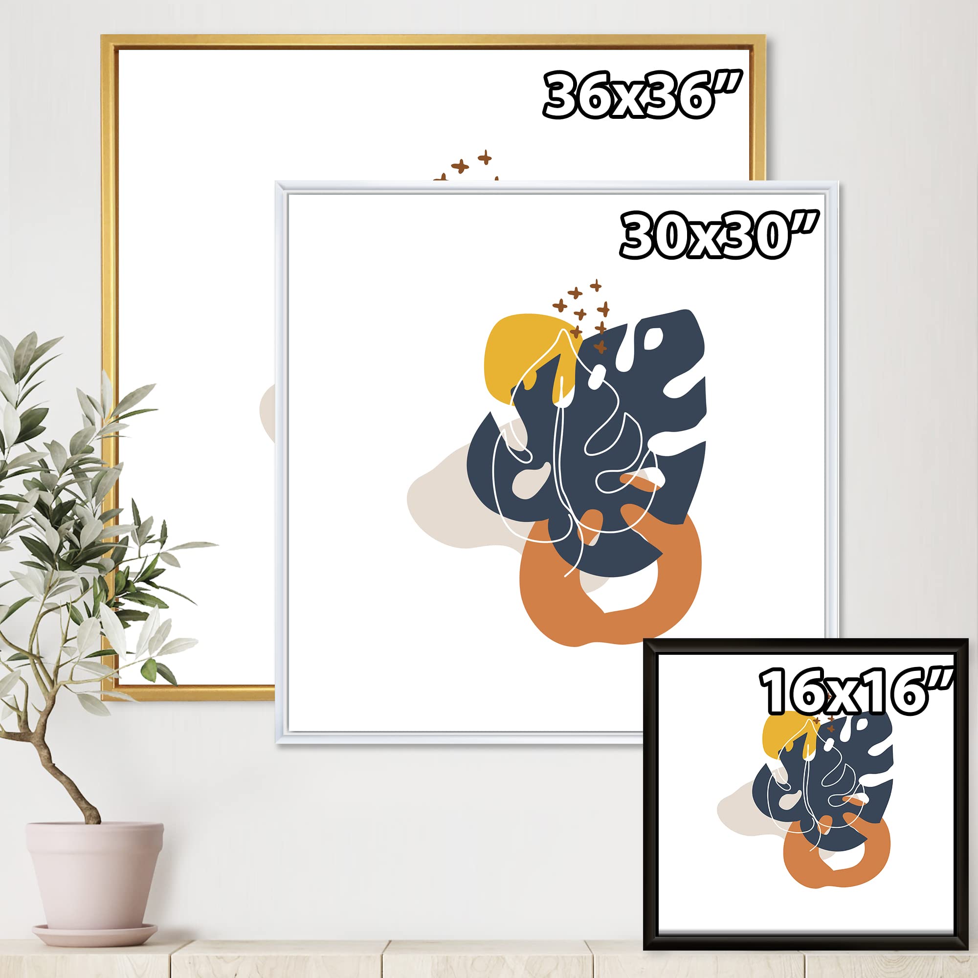 Abstract Flowers on Minimal Shapes IX - Modern Framed Canvas Wall Art Print for Living Room & Bedroom Decor