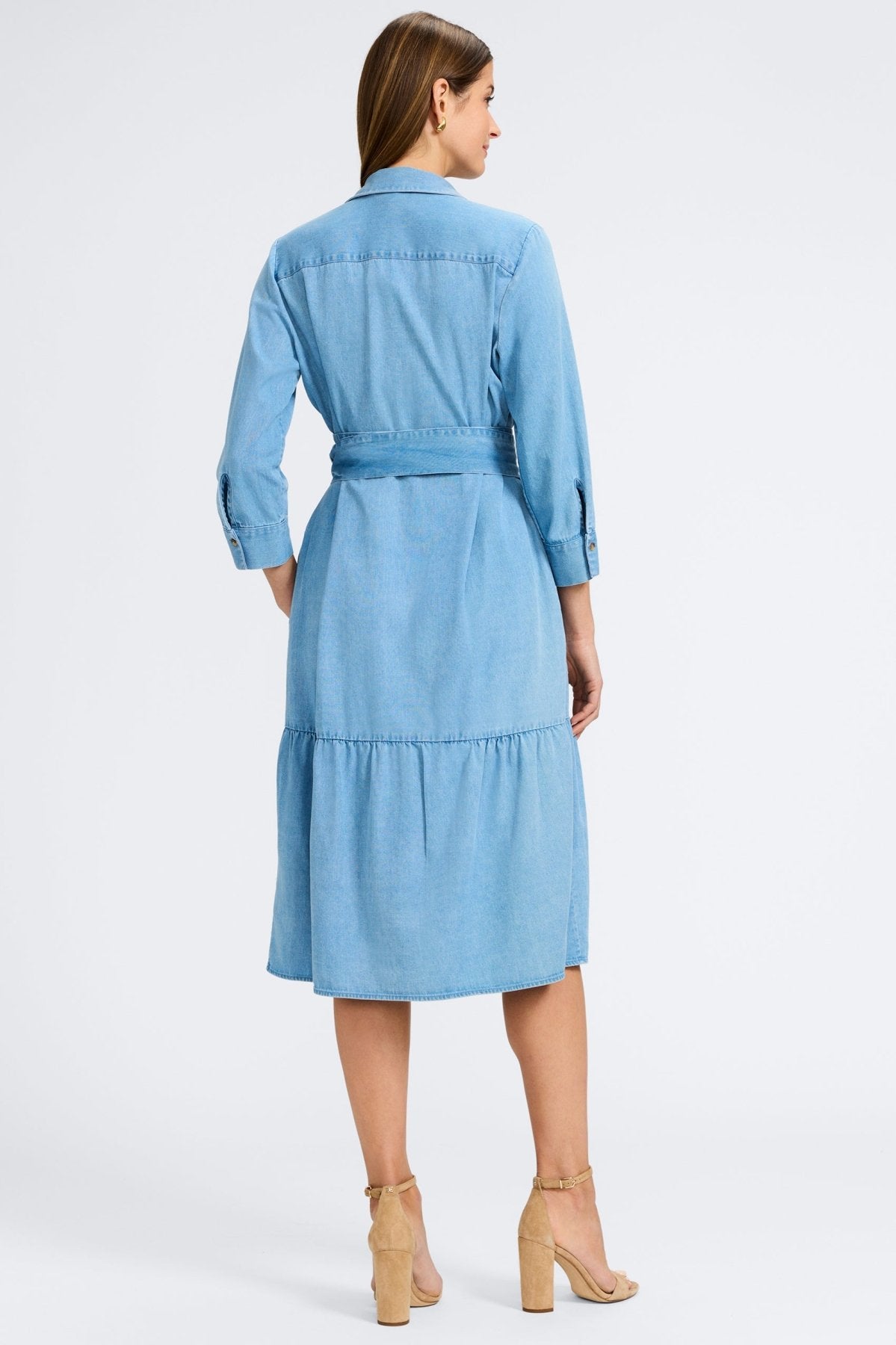 Ivy Tencel® Denim 3/4 Sleeve Midi Dress for Women - Comfortable Stretch Denim Dress for Casual Outings & Summer Wear