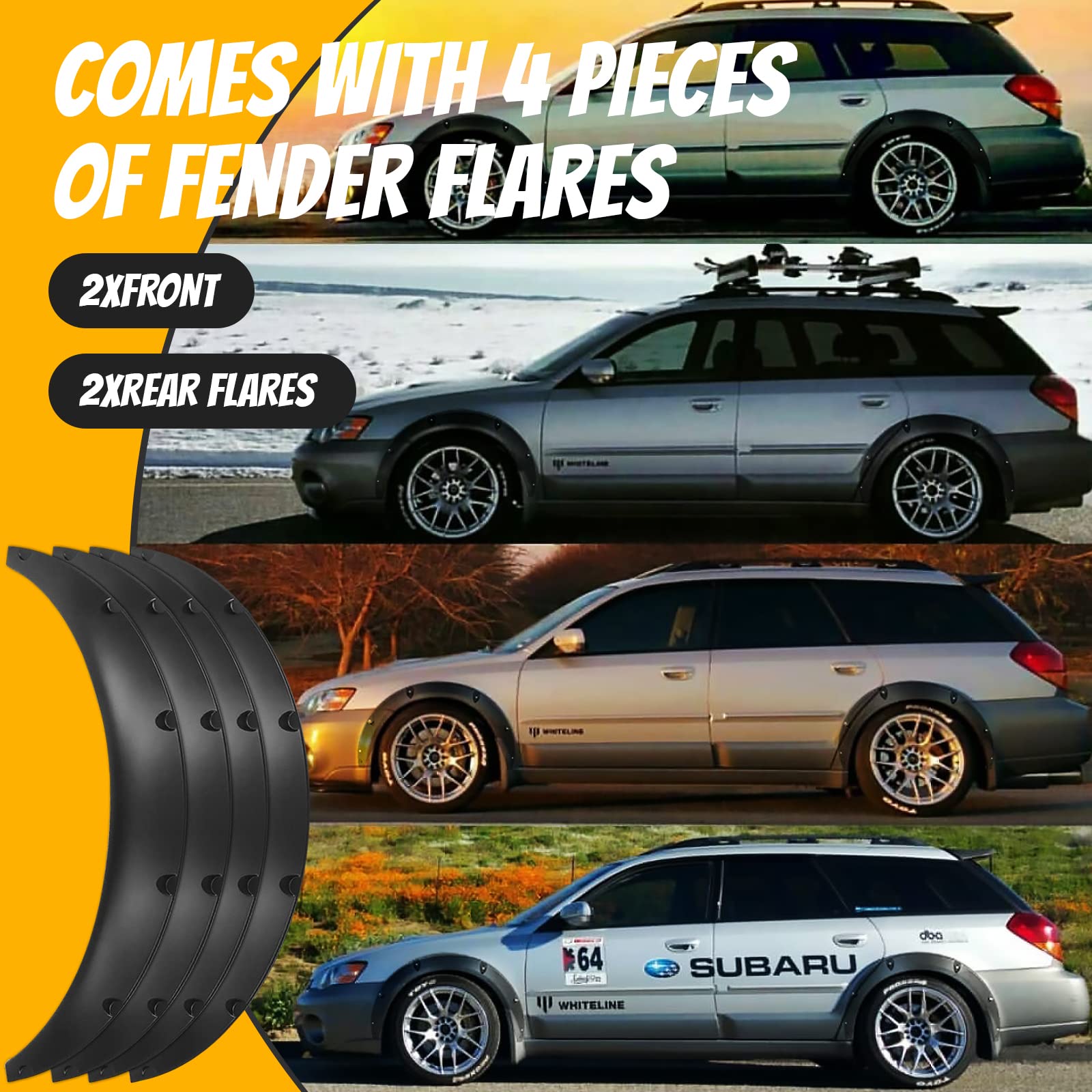4PCS Universal Fender Flares Wide Body Kit - 780mm Wheel Arches for Cars - Durable Polyurethane Black Auto Accessories - Perfect for Off-Roading & Custom Car Styling