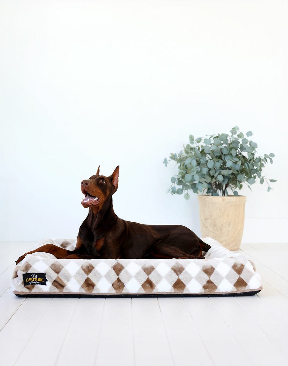 Premium Brown Argyle Pet Bed - Soft & Cozy Dog Bed for Small & Medium Breeds - Perfect for Home, Office, or Travel Use