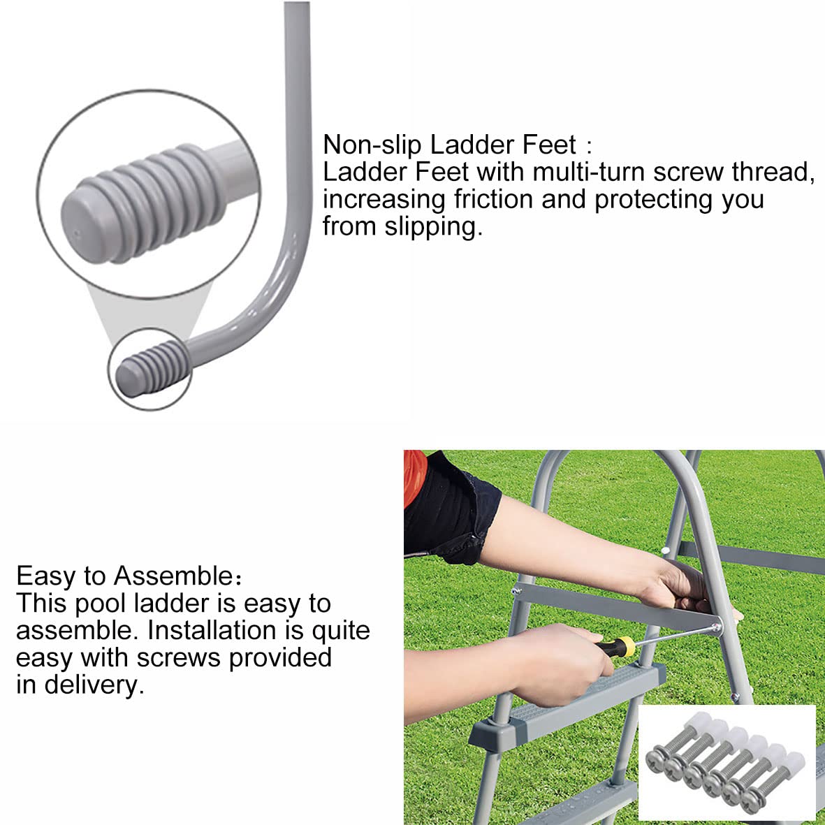 33Inch Above Ground Swimming Pool Ladder - 2 Step A-Style Metal Frame with Non-Slip Plastic Steps, Gray | Heavy Duty Steel Construction for Safety | Perfect for Inground & Above Ground Pools, Backyard, Vacation Homes