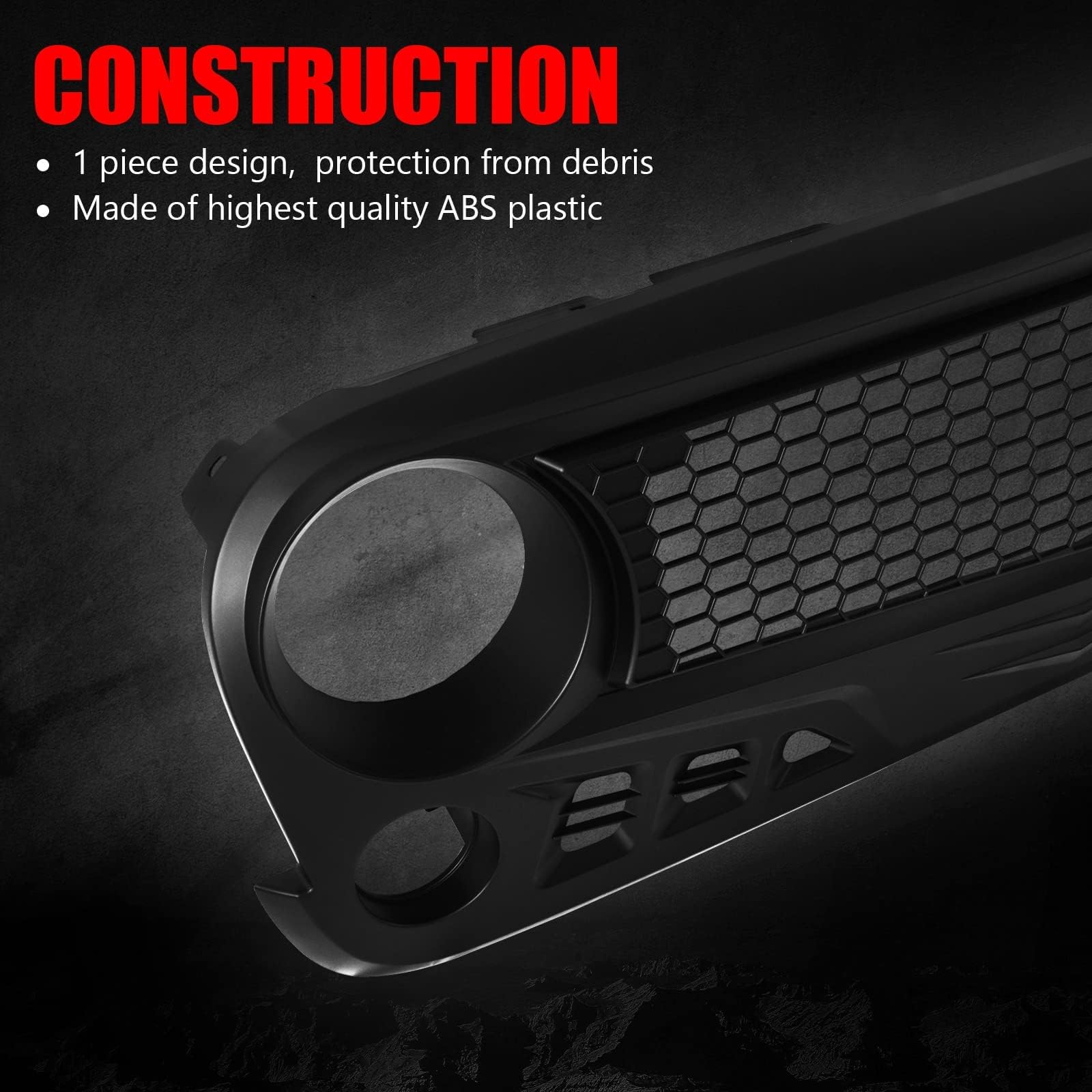 2007-2018 Jeep Wrangler JK JKU Front Grill with Mesh Matte Black Grille - Fits Rubicon, Sahara & Sport Models (Challenger Style) - Off-Road Upgrade & Custom Look