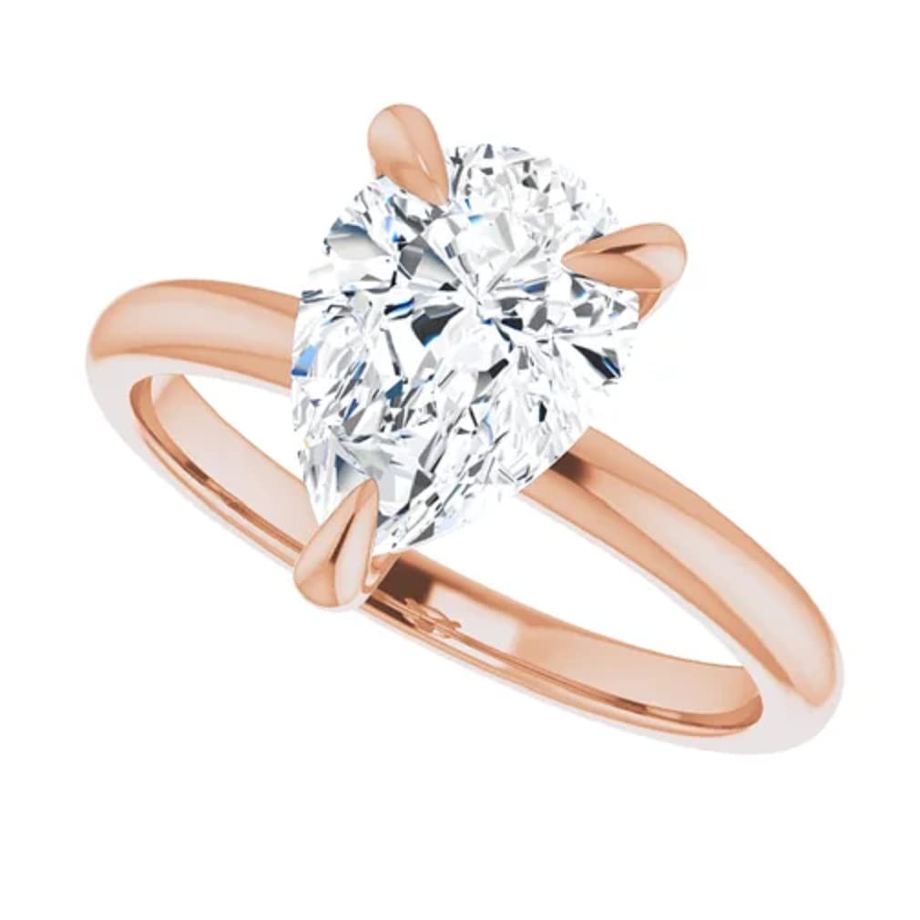 10K Solid Rose Gold Handmade Engagement Ring - 1 CT Pear Cut Moissanite Diamond Solitaire Wedding Band for Women - Perfect for Proposals, Anniversaries & Bridal Jewelry Gifts