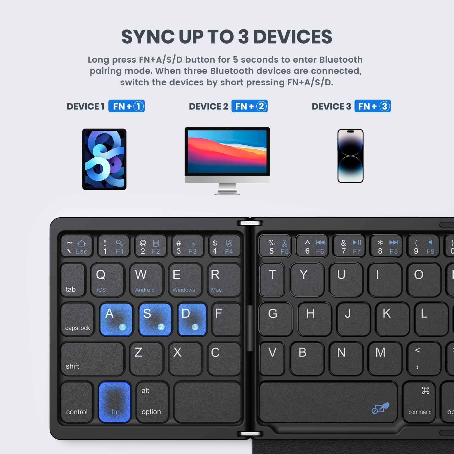 Foldable Bluetooth Keyboard - Portable Full Size Wireless Keyboard with Large Touchpad & Numeric Keypad | PU Leather Cover | Compatible with Windows, iOS, Android, Mac (3-Device Multi-Pairing) | Perfect for Travel, Office & Remote Work