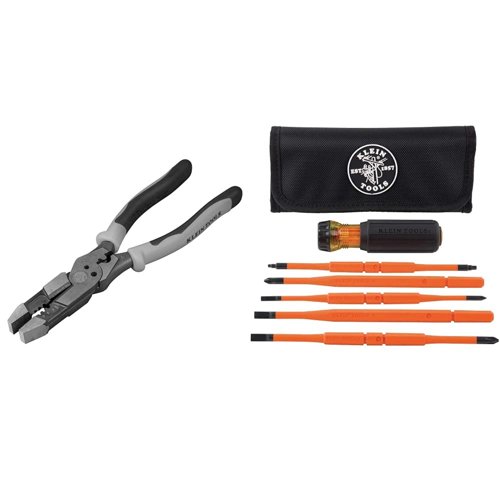 Klein Tools J215-8CR 8-in-1 Multitool Pliers with Crimper & 32288 Insulated Screwdriver Set - Hybrid Multi-Purpose Tool for Electrical Work, DIY Projects, and Home Repairs - Perfect for Electricians, Technicians, and Handymen