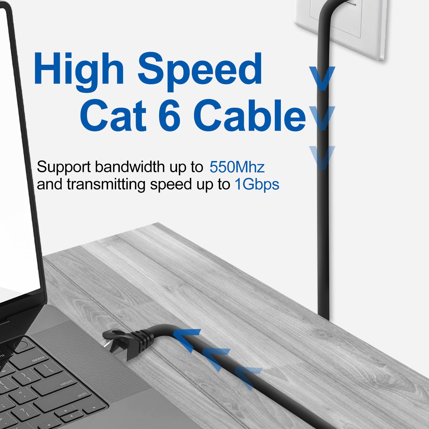 High-Speed SHD Cat6 Ethernet Cable (75 Feet) - UTP LAN Network Patch Cord for Gaming, Streaming & Office Use - Black