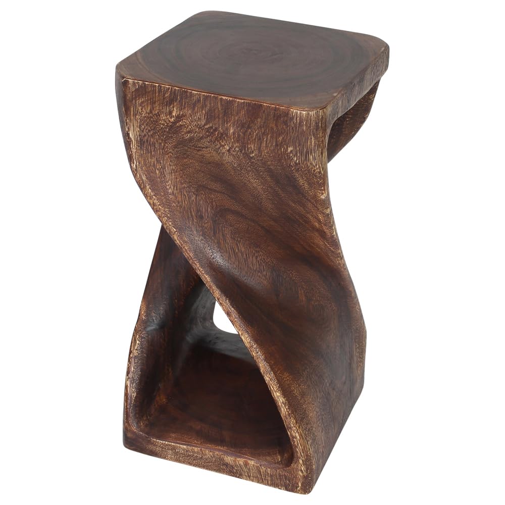 Haussmann Original Wooden Twist Stool 12x12x23 Inch - Mocha Oil Finish Bar Stool for Kitchen Island, Breakfast Nook & Home Decor
