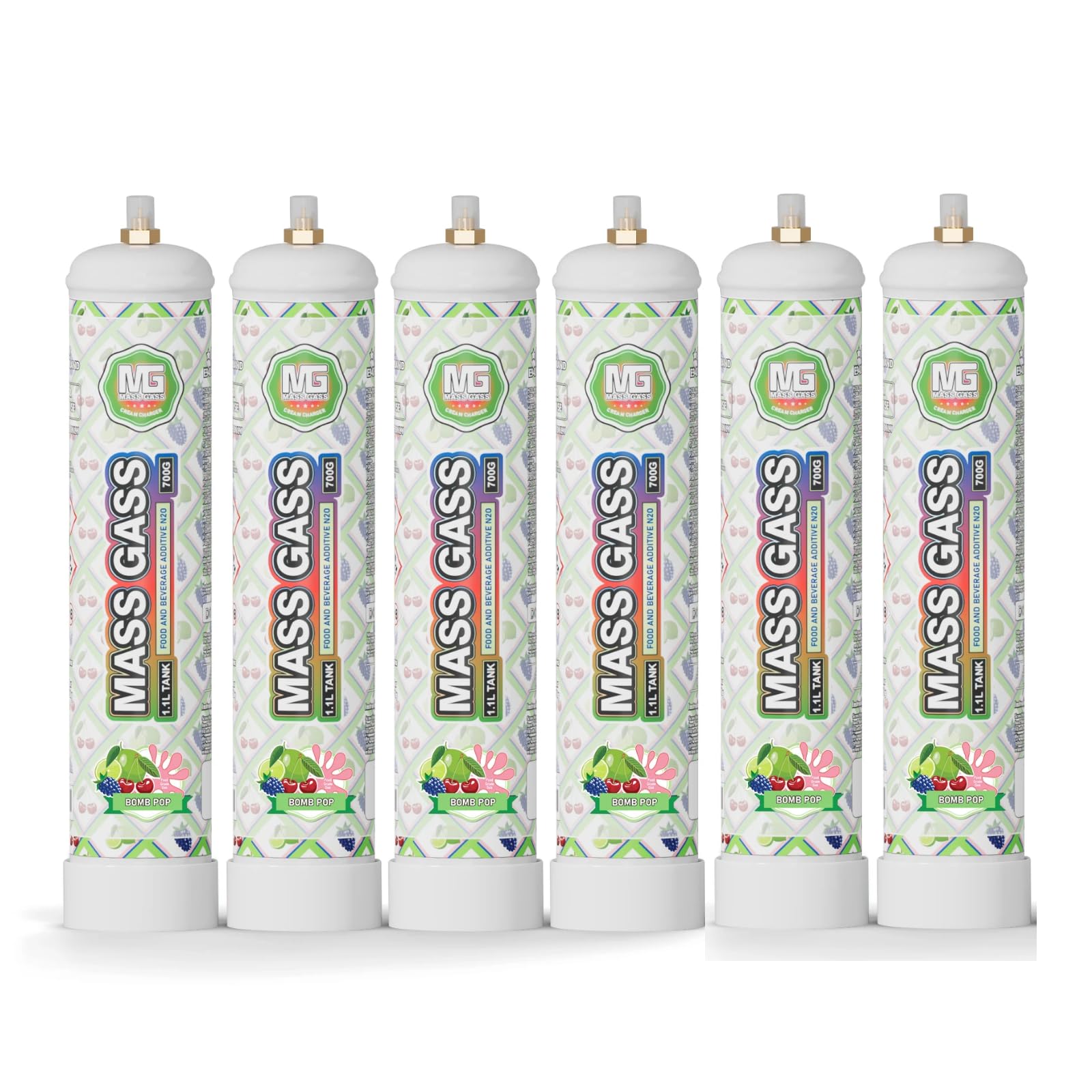 Premium Whipped Cream Charger 700g, 1.1L×6 Tanks - Food Grade Nitrous Oxide Canisters for Cream Dispenser - Bomb Pop Flavor - Perfect for Desserts, Coffee Toppings & Cocktail Garnishes (1 Carton)